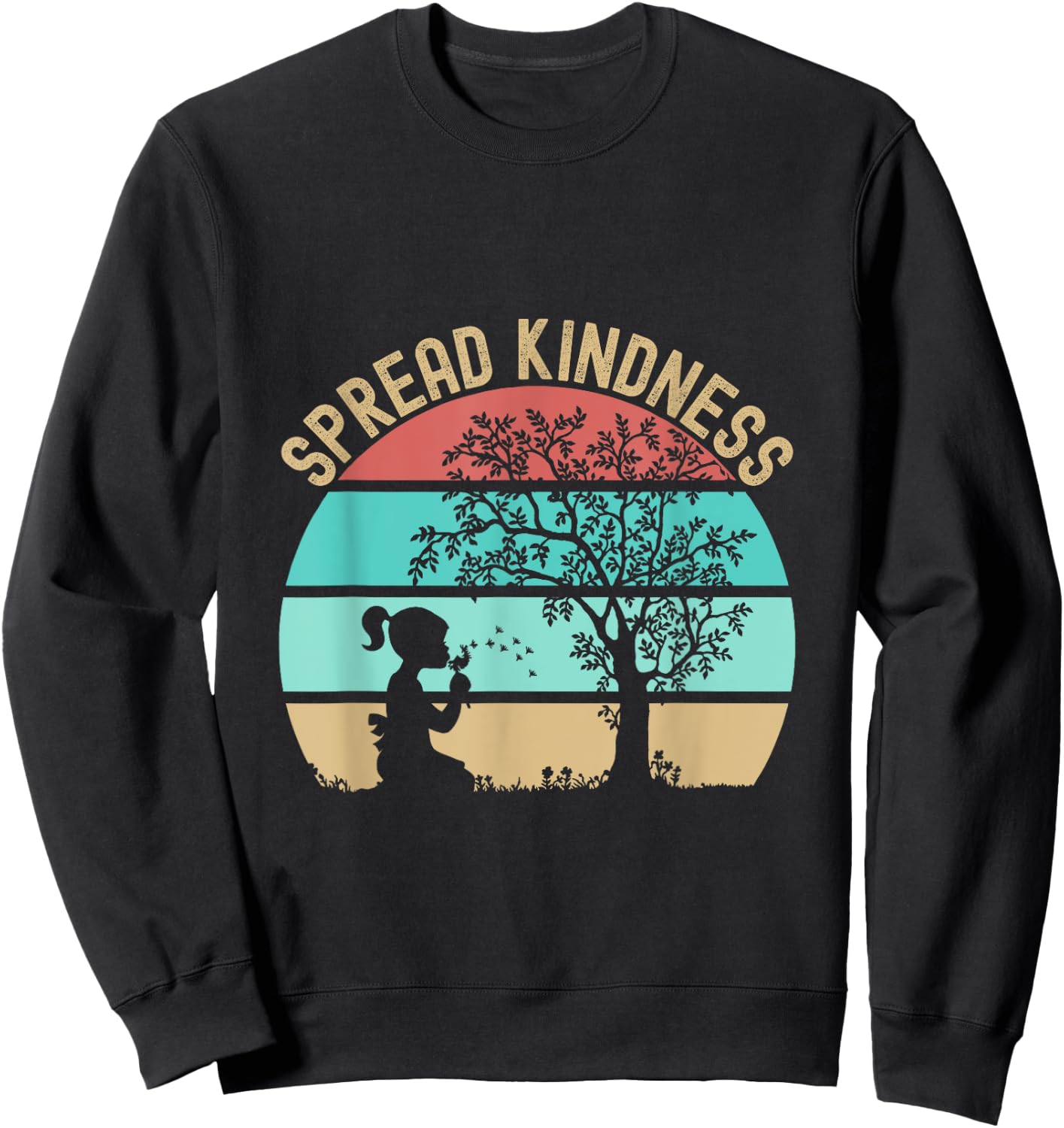 Spread Kindness Dandelions Girl Tree Retro Sunset Sweatshirt - Sweatshirt | Black