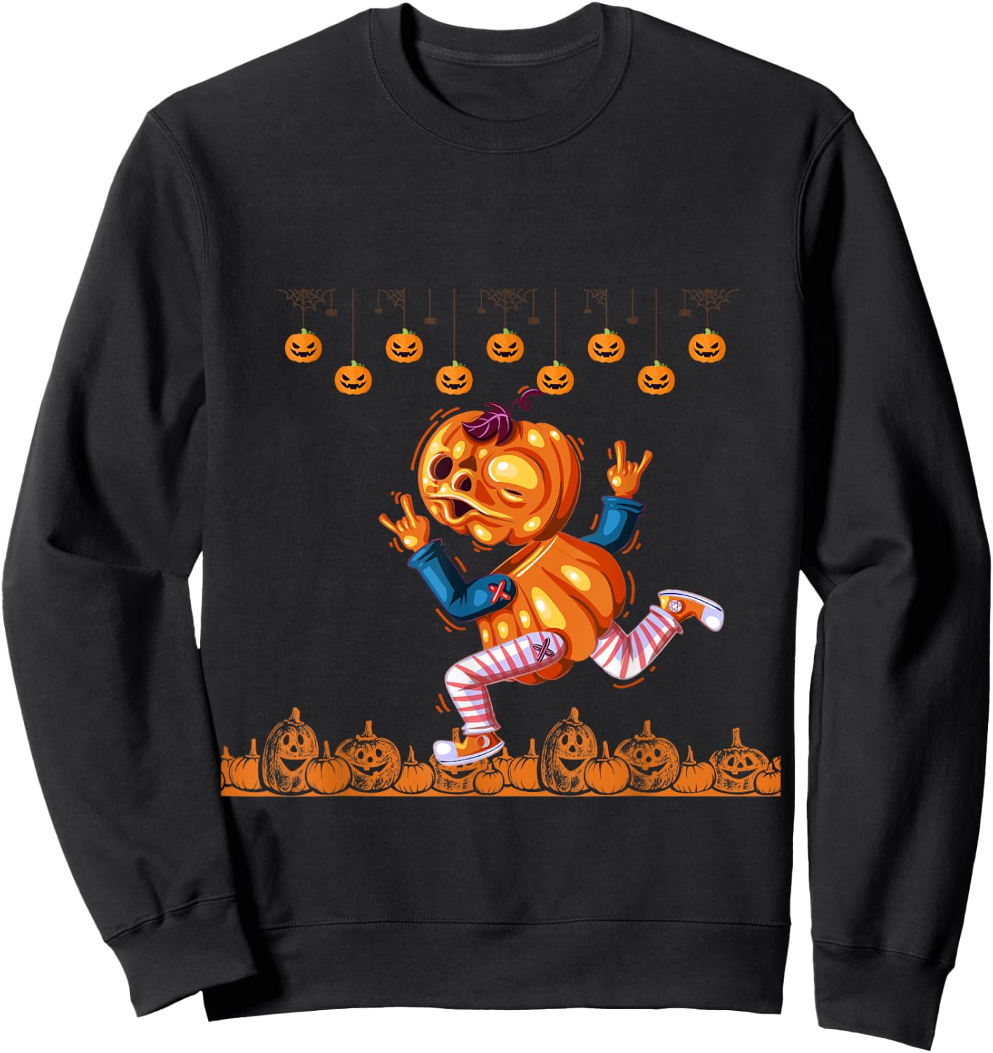 Funny Pumpkin running Halloween funny Halloween Sweatshirt - Sweatshirt | Black