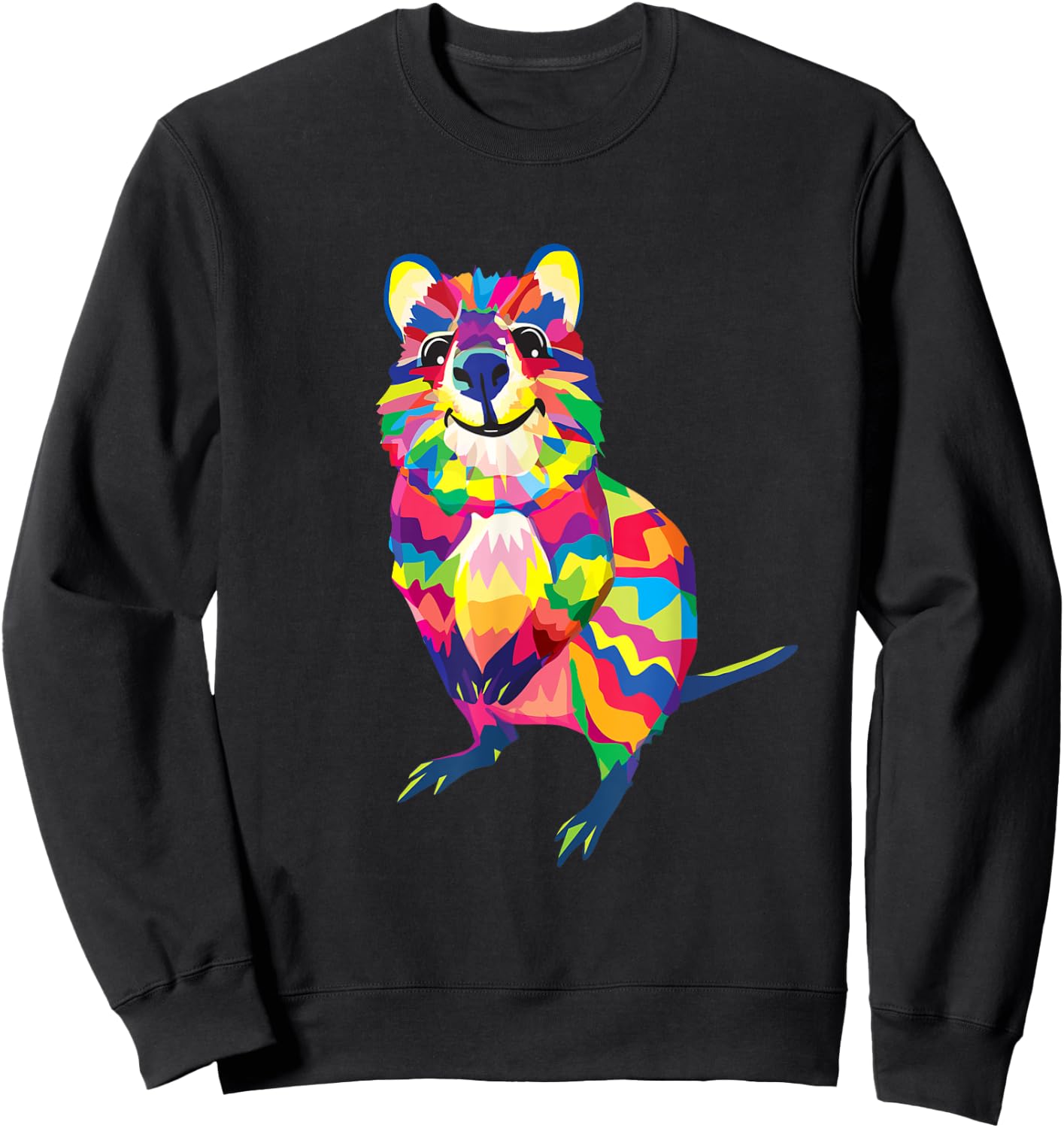 Australian Quokka Marsupial Geometric Happy Animal Sweatshirt - Sweatshirt | Black