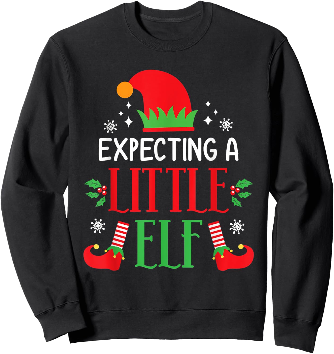 Expecting A Little Elf Cute Christmas Pregnancy Announcement Sweatshirt - Sweatshirt | Black