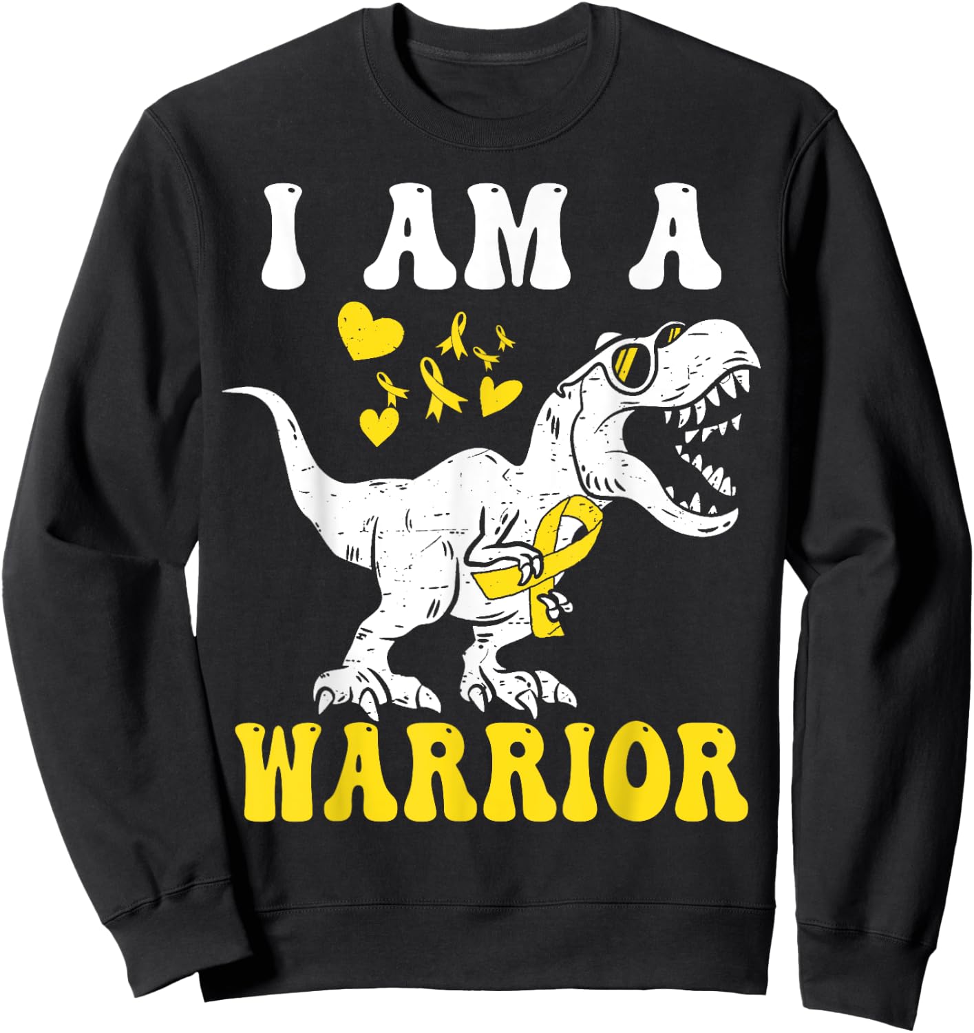 I Am A Warrior Childhood Cancer Awareness Gold Ribbon Sweatshirt - Sweatshirt | Black