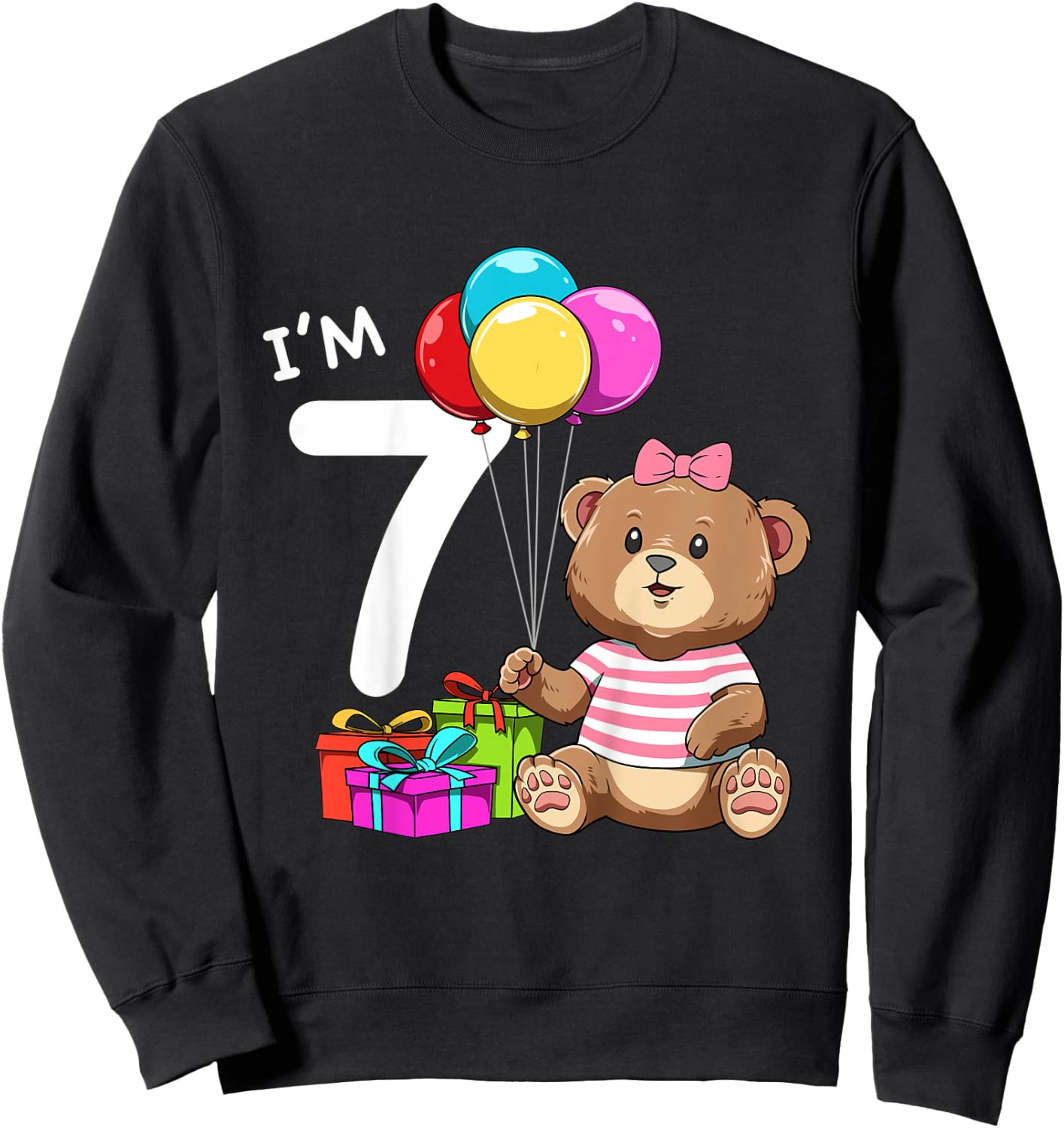 Kids Seventh Birthday Teddy Bear - 7 Year Old Girl Sweatshirt - Sweatshirt | Black