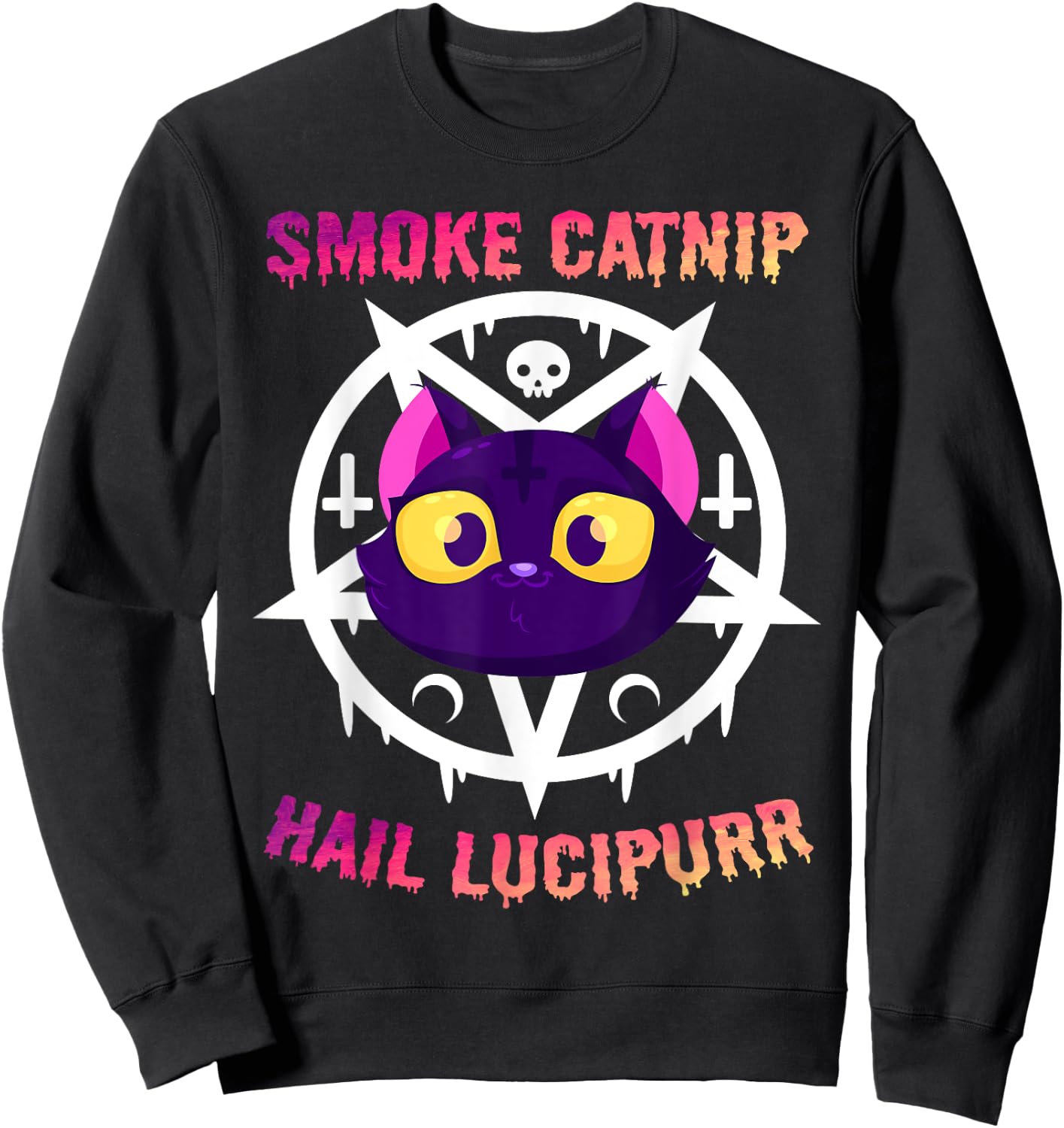 Smoke Catnip Hail Lucipurr, Funny Satanic Cat KittyCorn Meme Women Sweatshirt - Sweatshirt | Black