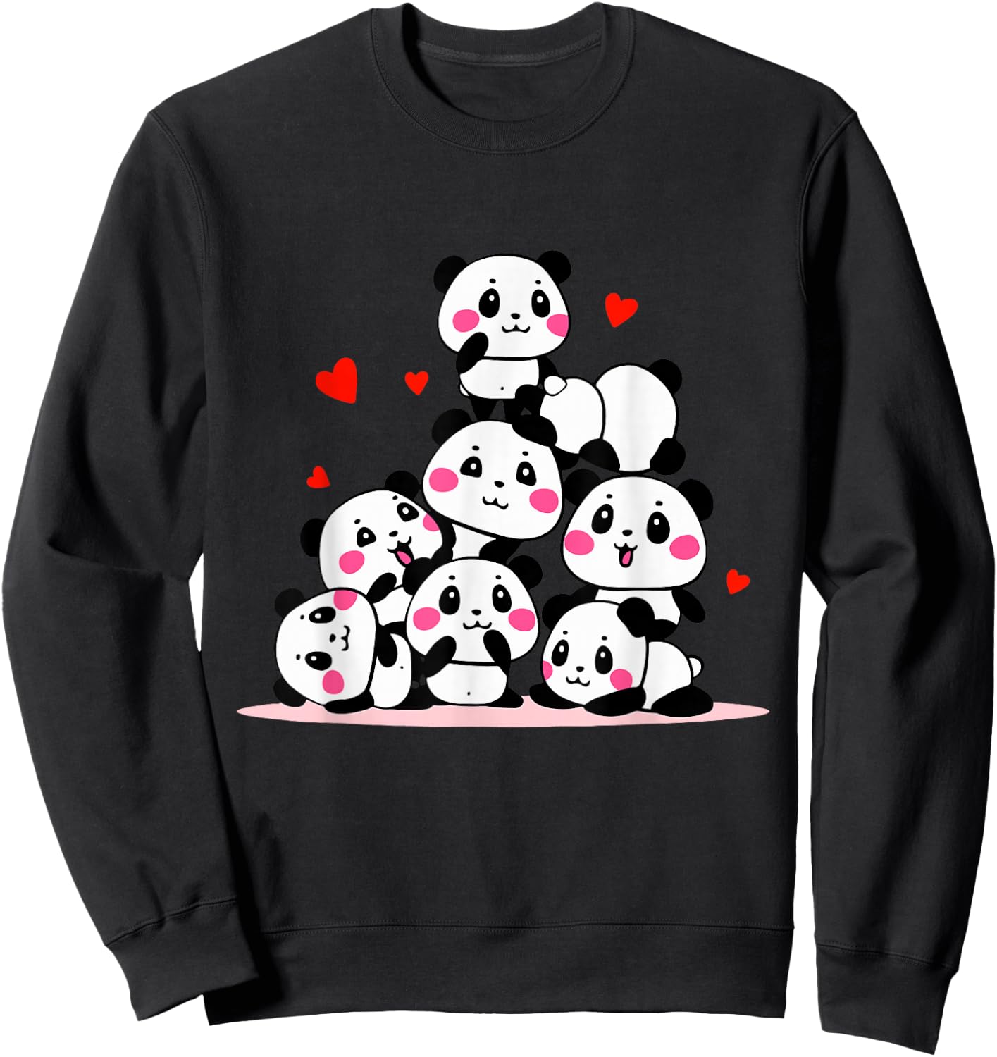 Kawaii Cute Baby Pandas with Red Hearts - Valentine's Day Sweatshirt - Sweatshirt | Black