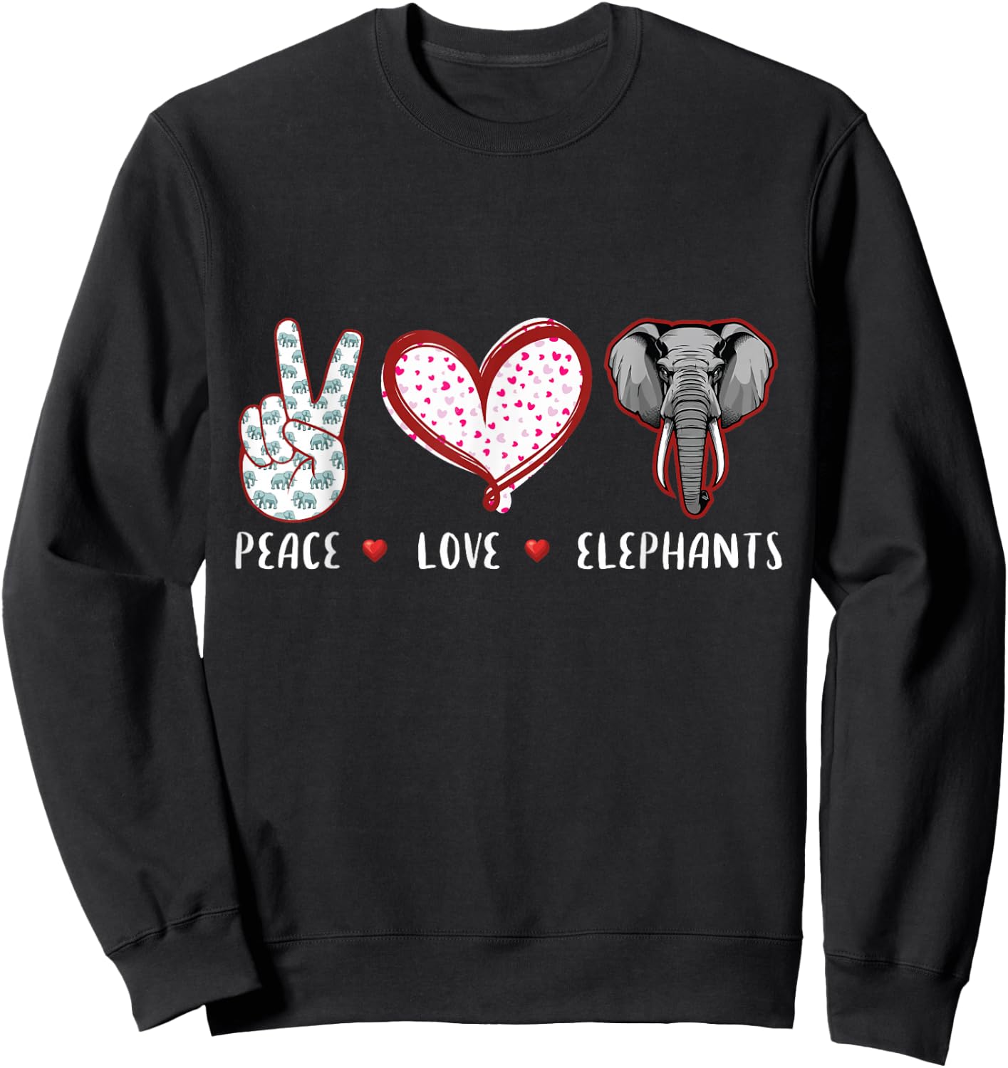 Love of Peace Elephant Gifts Women Children Sweatshirt - Sweatshirt | Black