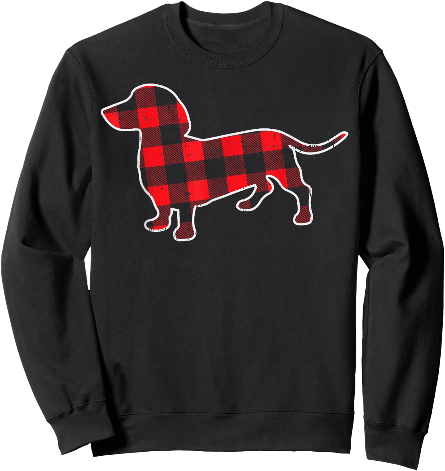 Red Buffalo Plaid Dachshund Dog Xmas Holiday Wiener PJ Women Kids Sweatshirt - Sweatshirt | Black