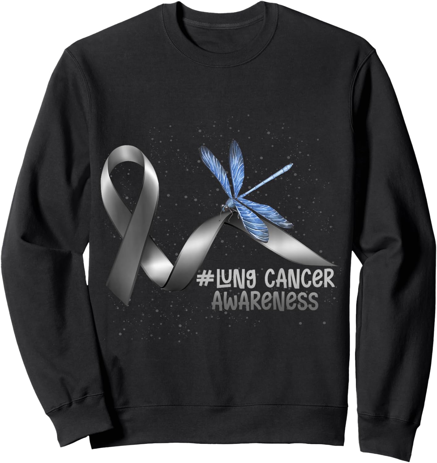 Dragonfly White Ribbon Lung Cancer Awareness Sweatshirt - Sweatshirt | Black