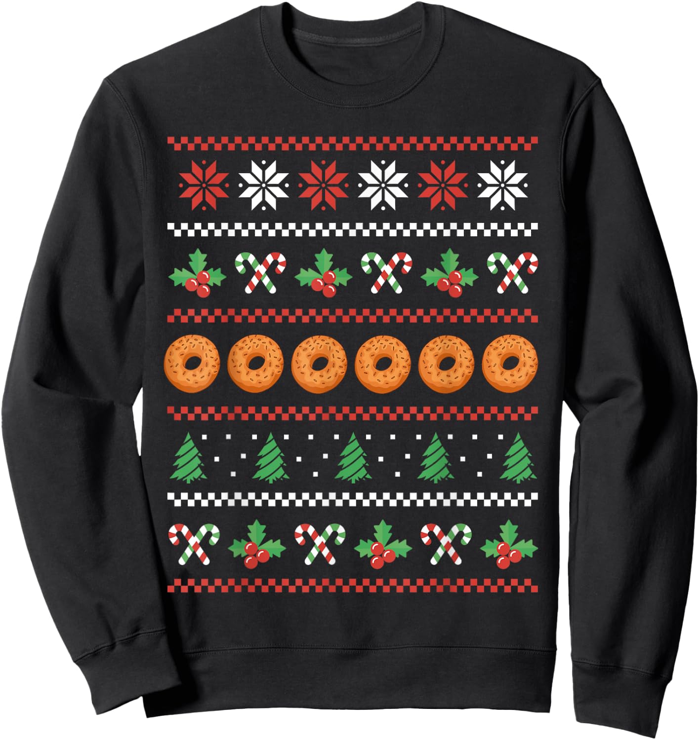 Funny Bagel Ugly Christmas Costume Eating Breakfast Food Sweatshirt - Sweatshirt | Black