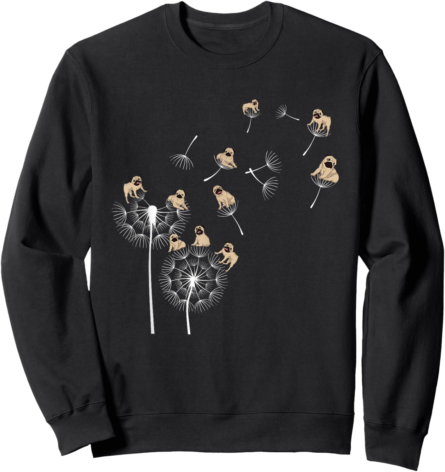 Cute Dog Breed Dog Lover Pet Animal Owner Dandelion Pug Sweatshirt - Sweatshirt | Black