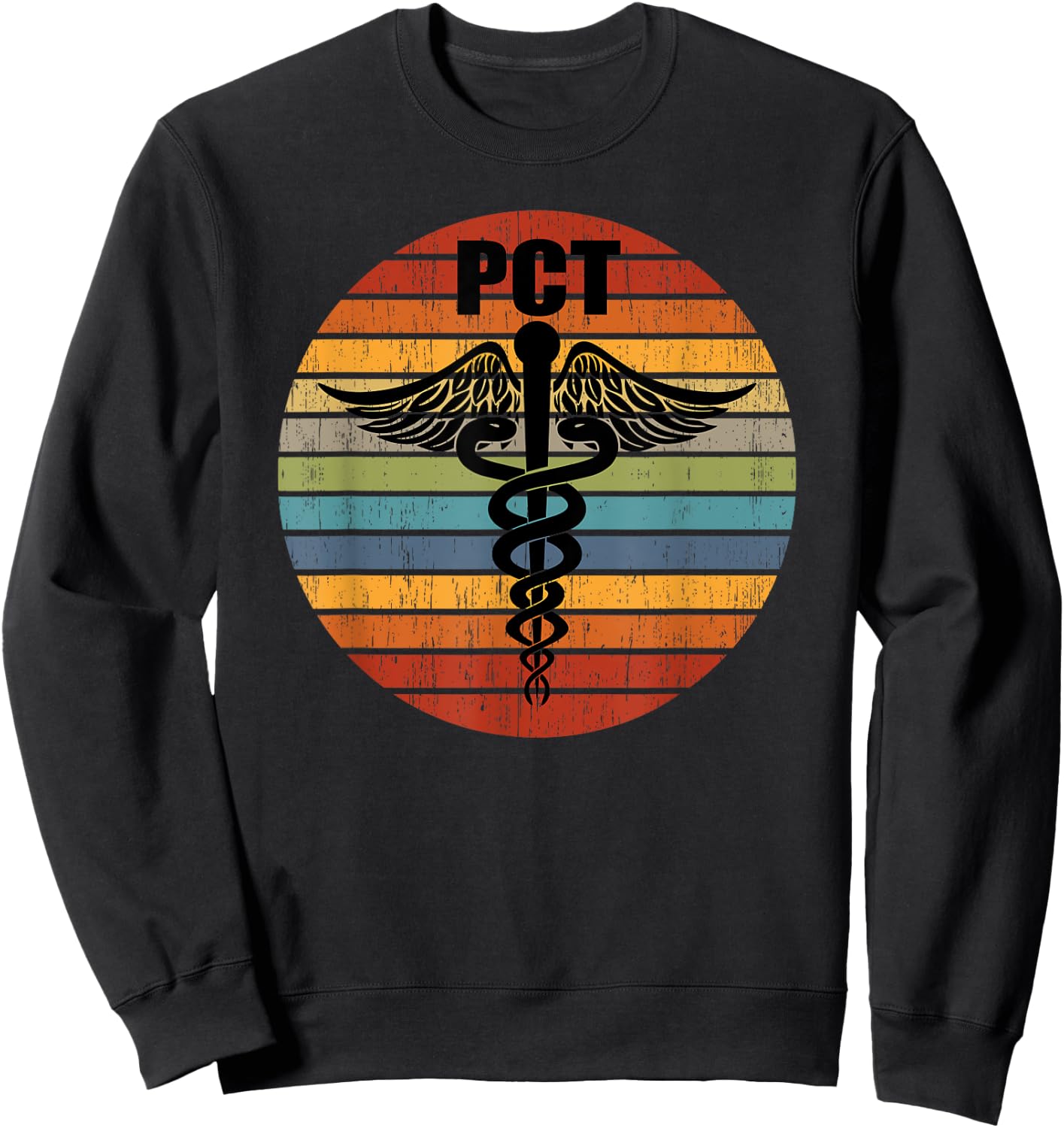 PCT Patient Care Technician Tech Medical Caduceus Retro Gift Sweatshirt - Sweatshirt | Black