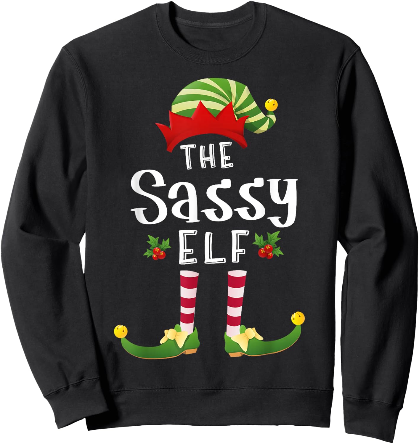 Sassy Christmas Elf Matching Pajama X-Mas Party Sweatshirt - Sweatshirt | Black