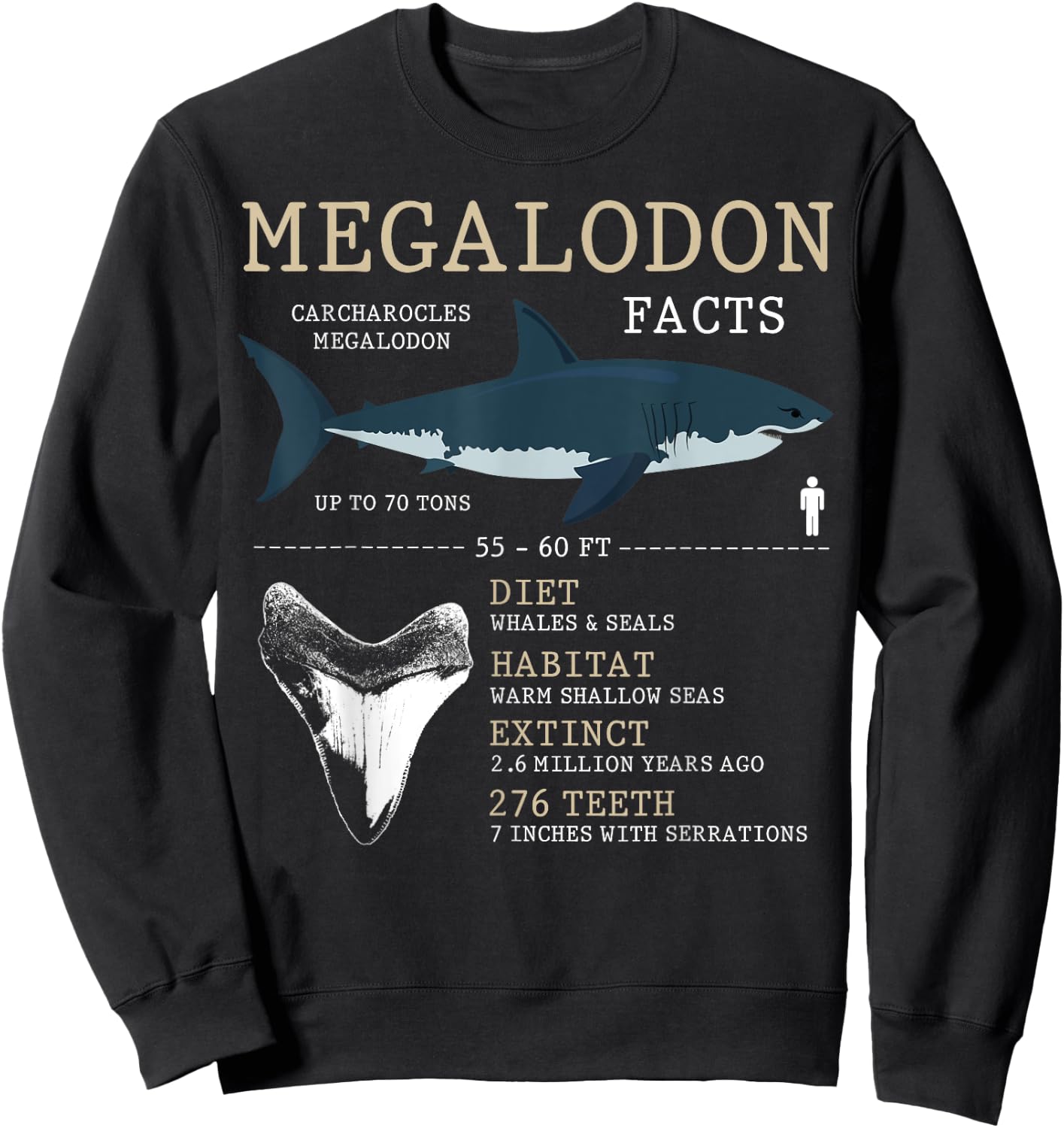 Megalodon Facts Funny Shark Lover Sweatshirt - Sweatshirt | Black