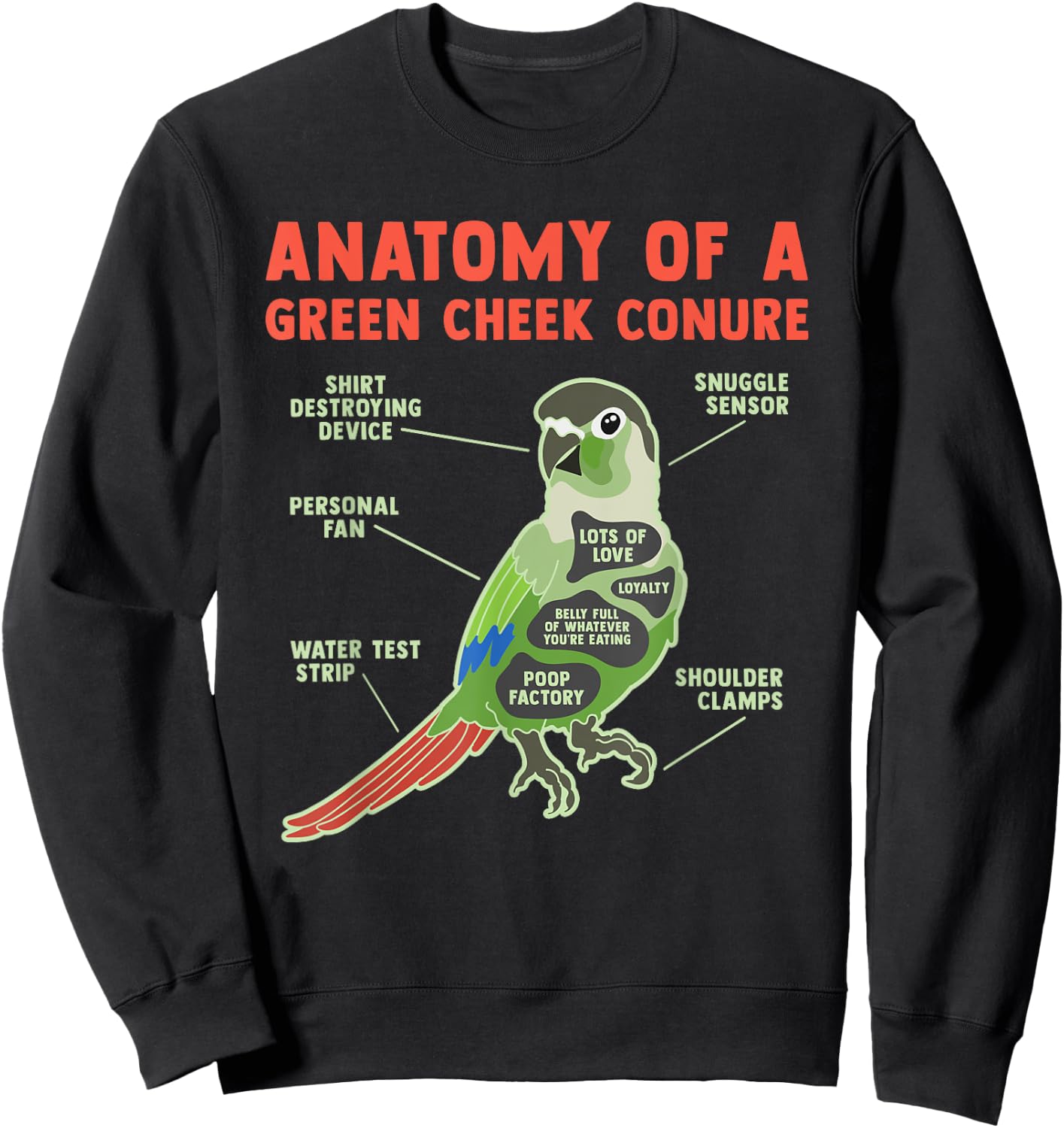 Funny Green Cheek Conure Bird Lover Pineapple Parrot Gifts Sweatshirt - Sweatshirt | Black