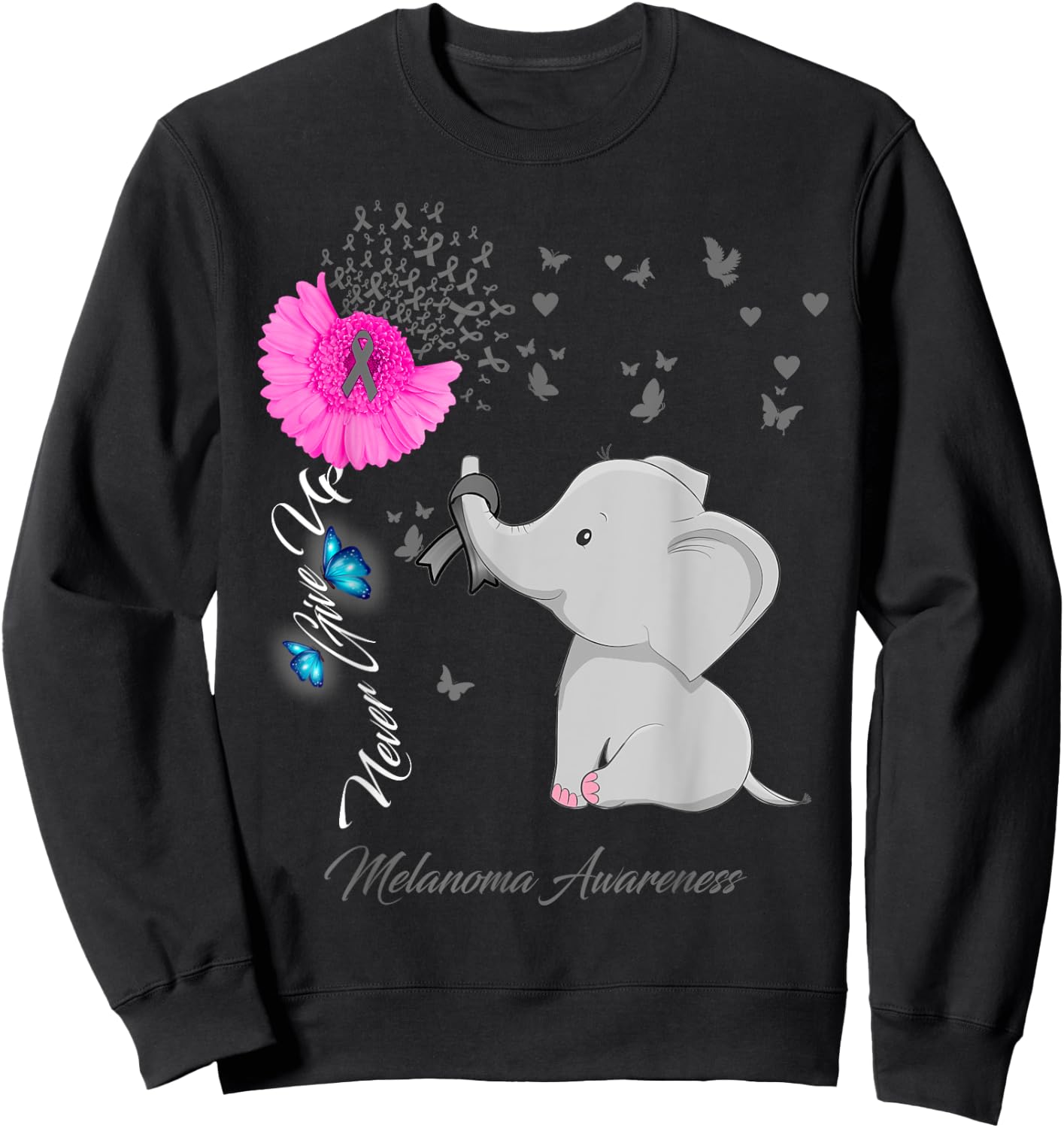 Elephant Melanoma Awareness - Melanoma Ribbon Gifts Sweatshirt - Sweatshirt | Black
