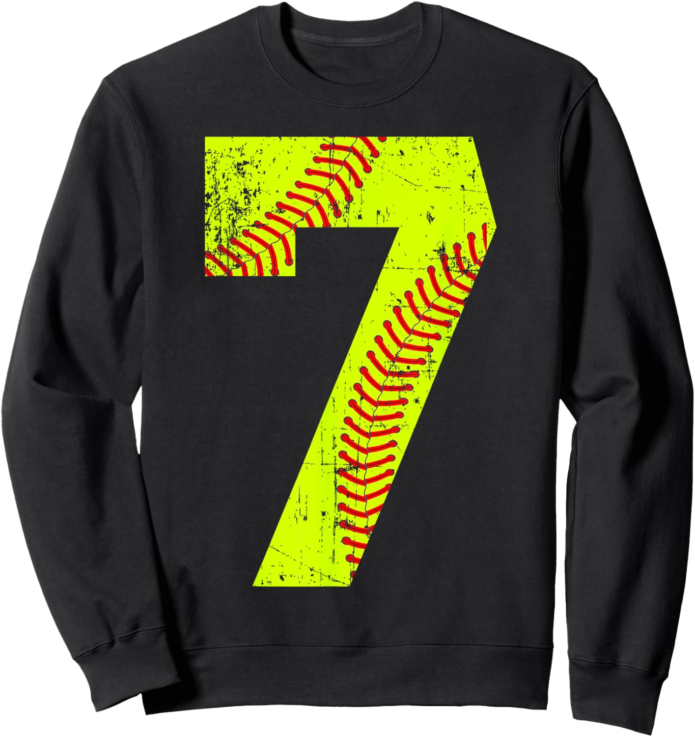 Vintage Softball 7 Jersey Number Sweatshirt - Sweatshirt | Black