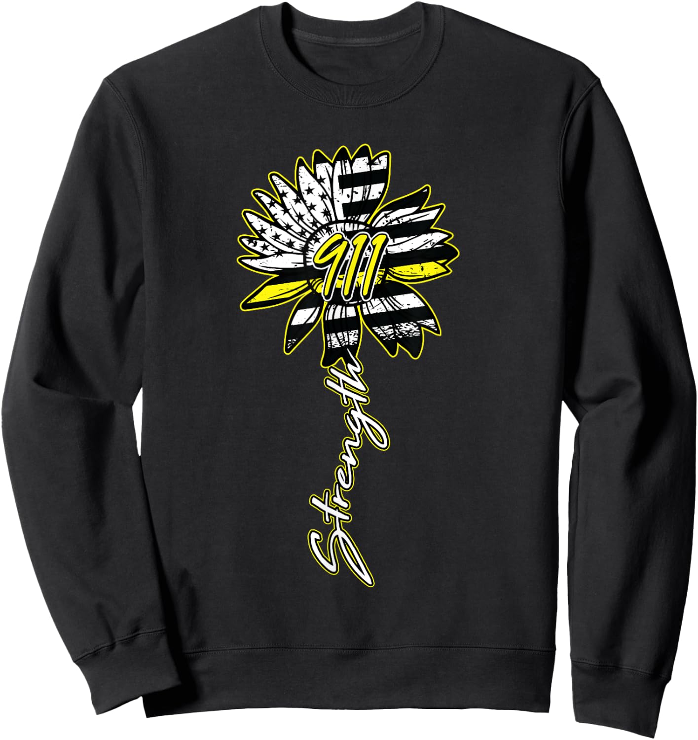 911 Dispatcher American Flag Sunflower Dispatch Operator Sweatshirt - Sweatshirt | Black