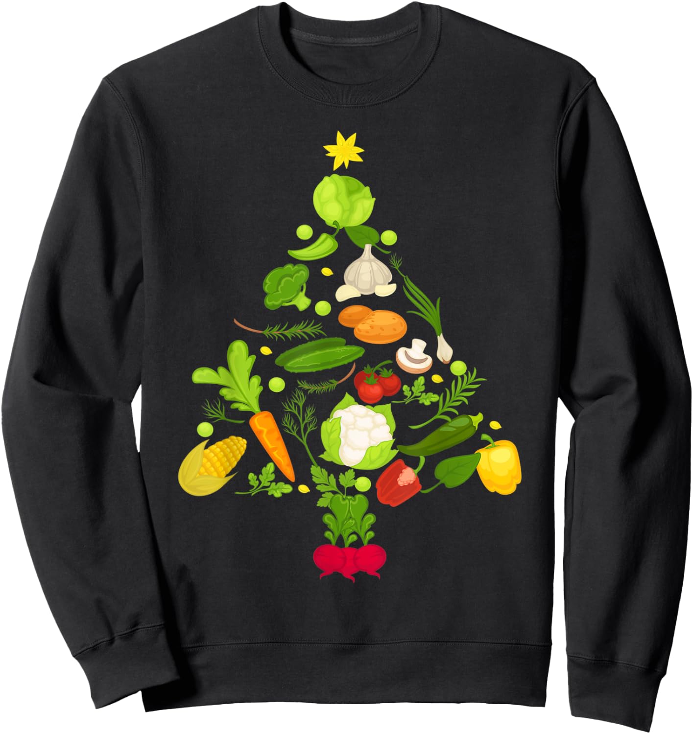 Vegetable Christmas Tree Funny Vegetarian Vegan Xmas Gift Sweatshirt - Sweatshirt | Black