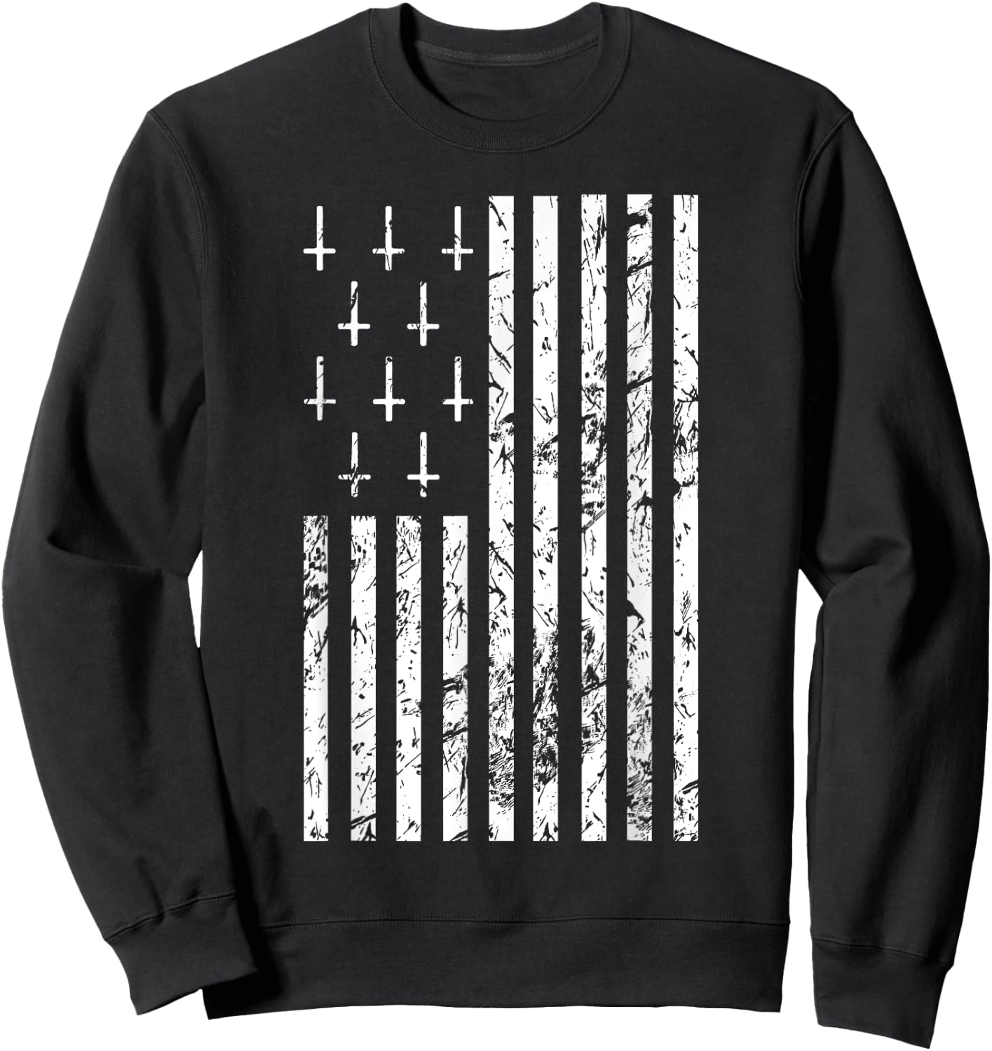 Upside Down Cross Occult Symbol Satanic American Flag Sweatshirt - Sweatshirt | Black
