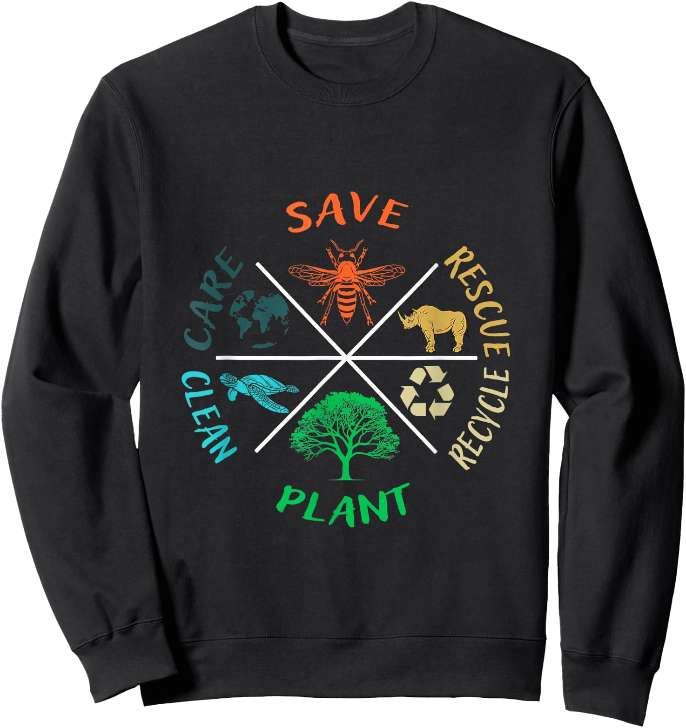 Earth Day Save the Bees Plant More Trees Clean the Seas Sweatshirt - Sweatshirt | Black