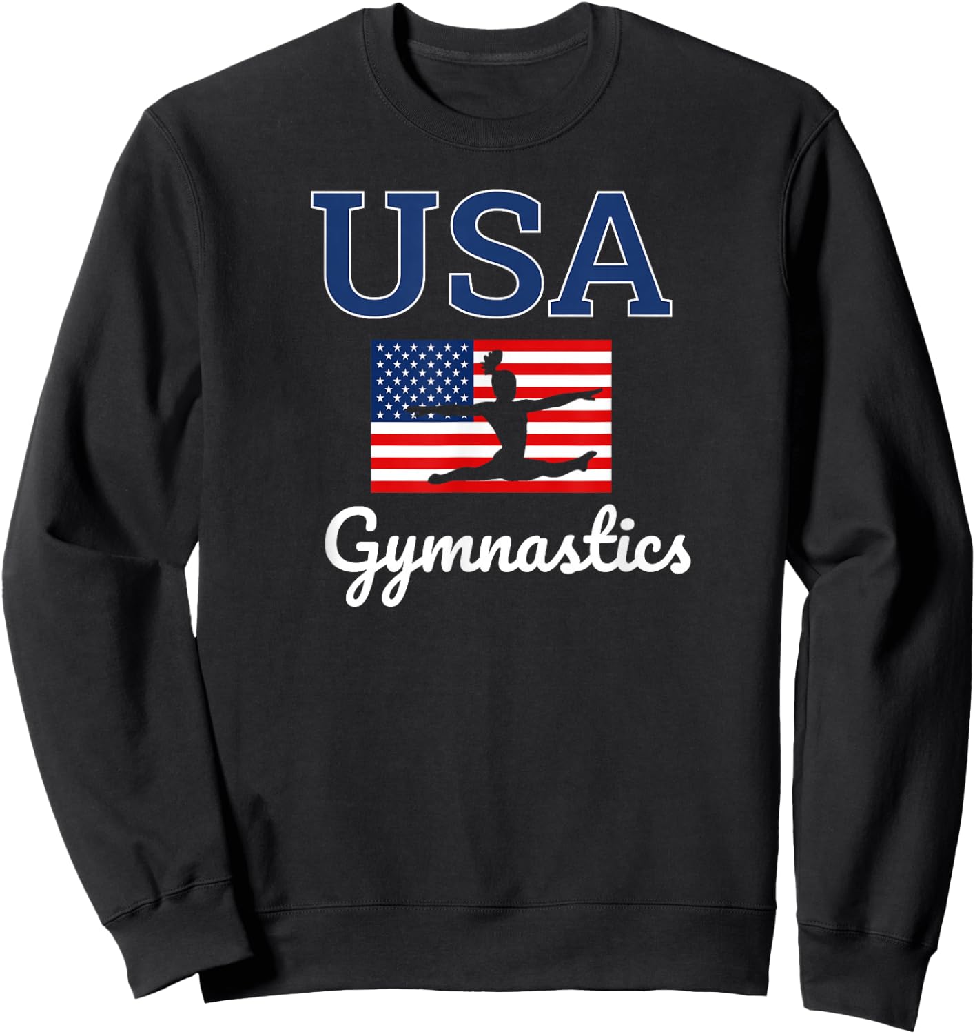 Girl Tumbling Team Gear Gymnast Gymnastics USA American Flag Sweatshirt - Sweatshirt | Black