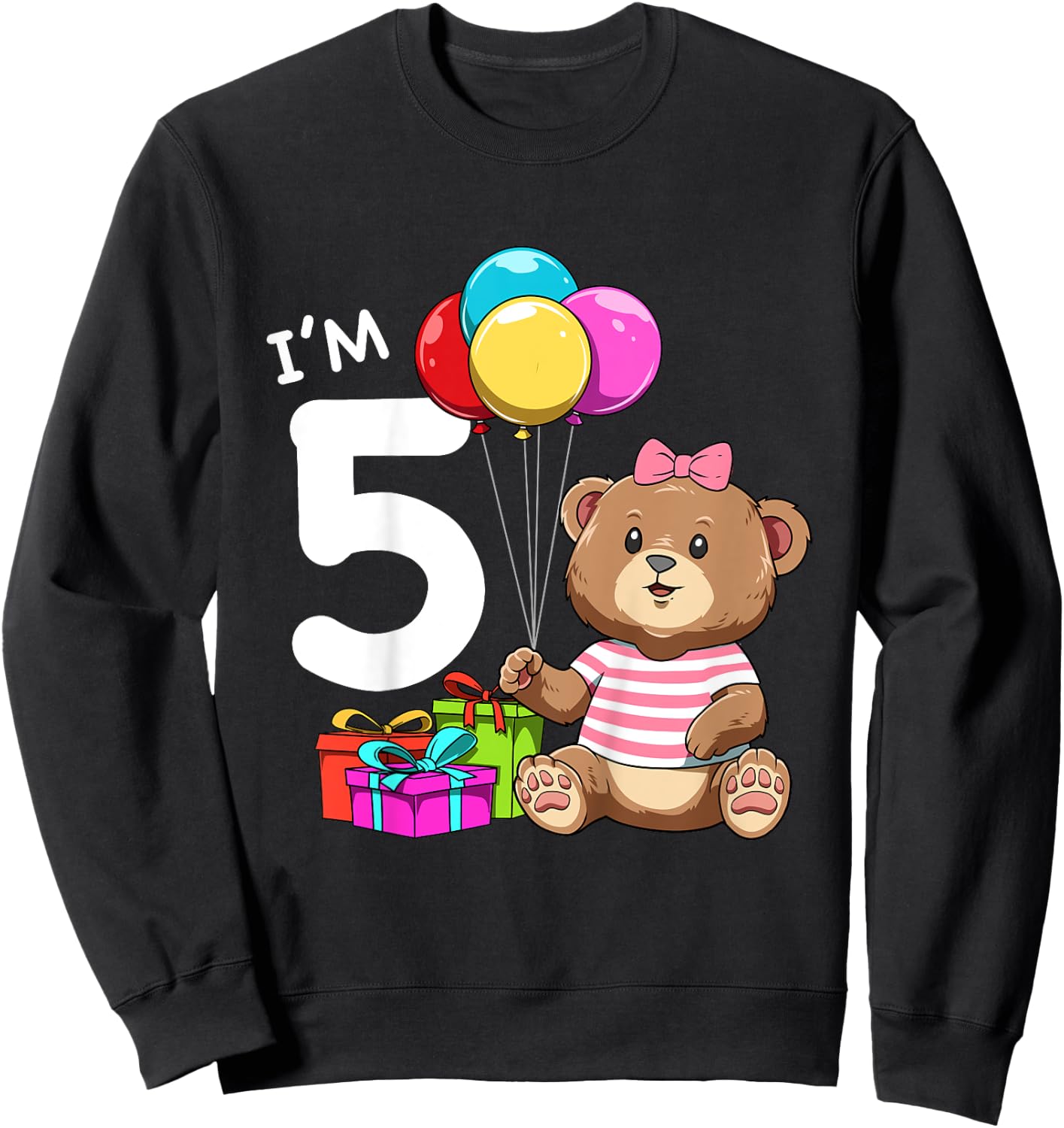 Fifth Birthday Teddy Bear - 5 Year Old Girl Sweatshirt - Sweatshirt | Black