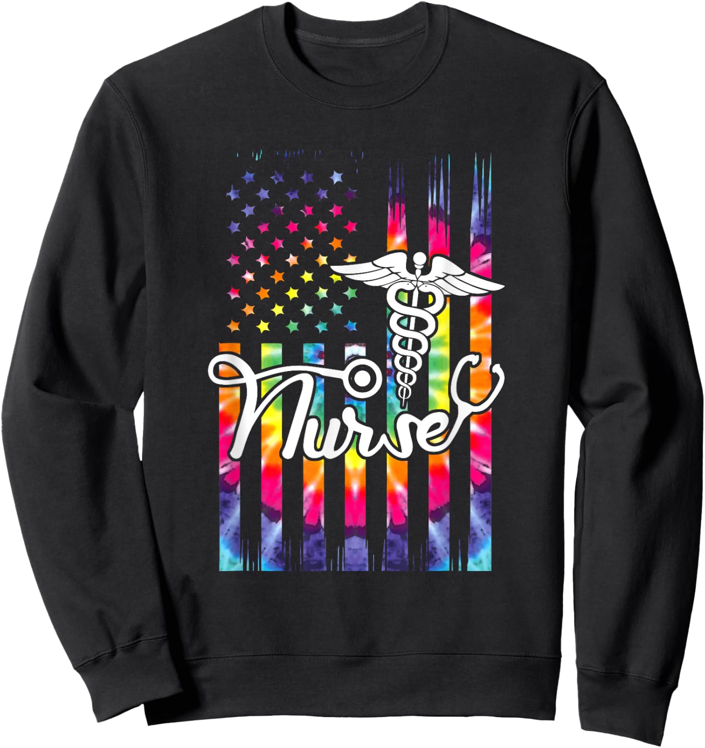 Nurse American Flag US Patriotic Hippie Nursing Sweatshirt - Sweatshirt | Black