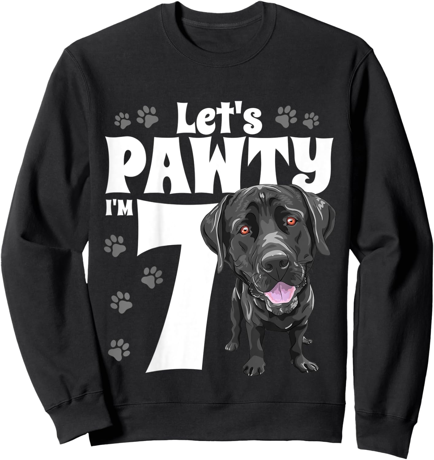 7 Year Old Black Lab Dog Birthday Pawty Labrador 7th Gift Kids Sweatshirt - Sweatshirt | Black