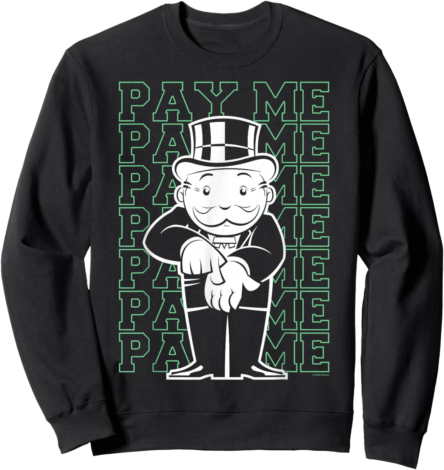 Monopoly Rich Uncle Penny Bags Pay Me Text Stack Sweatshirt - Sweatshirt | Black