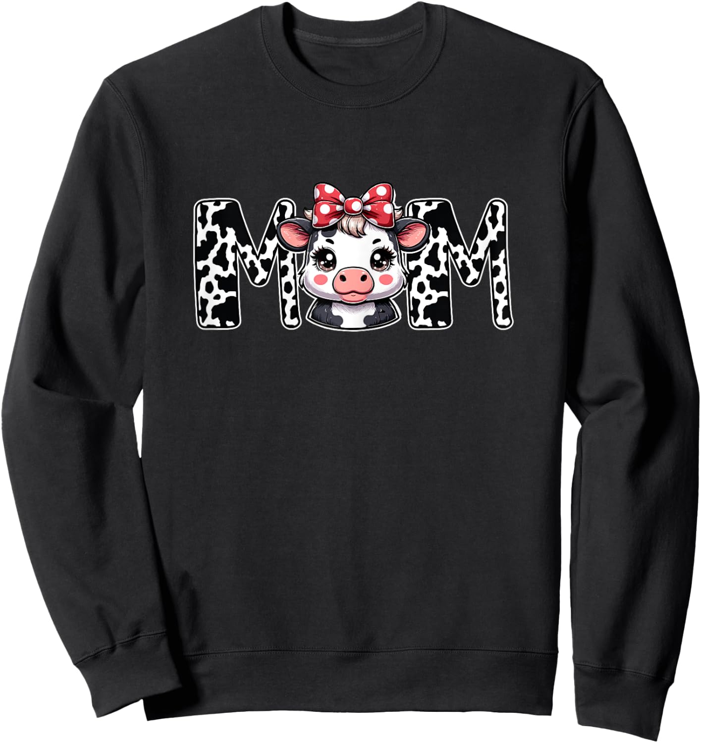 Mom Cow Print Mama Mommy Cow Pattern Mother's Day Sweatshirt - Sweatshirt | Black