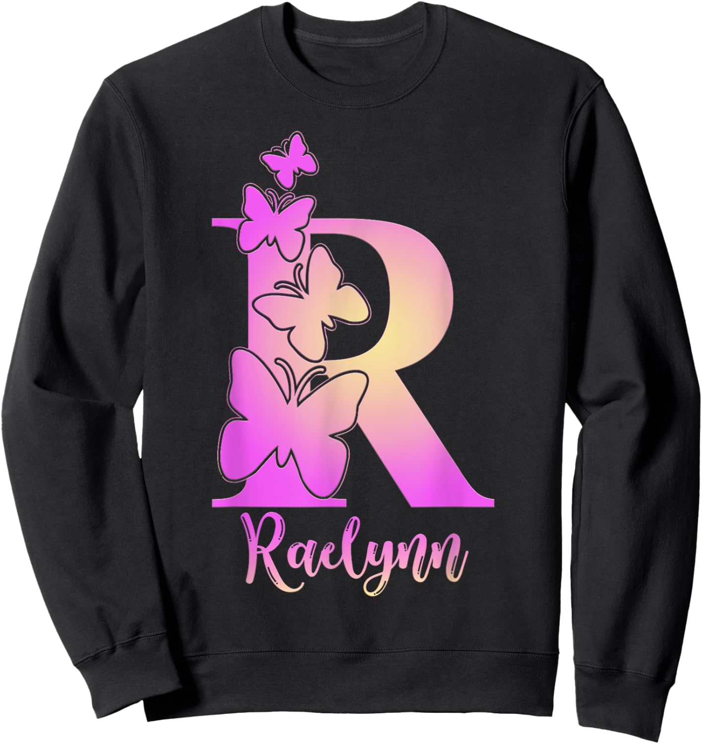 Raelynn, cute personalized butterfly custom kids girls name Sweatshirt - Sweatshirt | Black