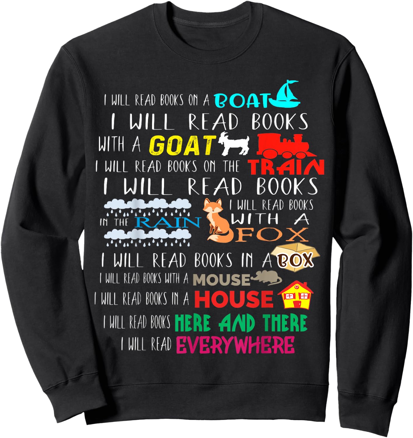 I Will Read Books On A Boat & Everywhere Reading Gifts Kids Short Sleeve Sweatshirt - Sweatshirt | Black