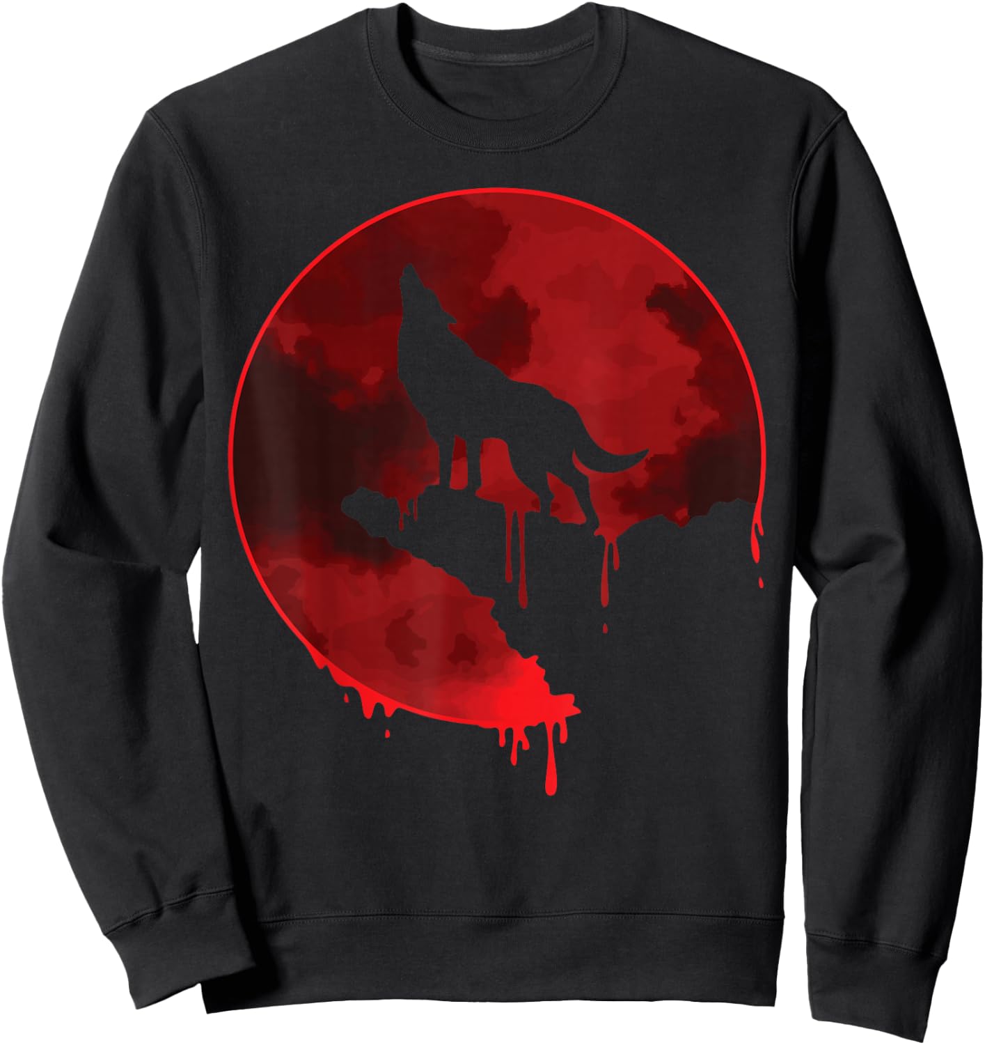 Luna Howling Supermoon Solar System - Mona Blood Moon Wolf Sweatshirt - Sweatshirt | Black