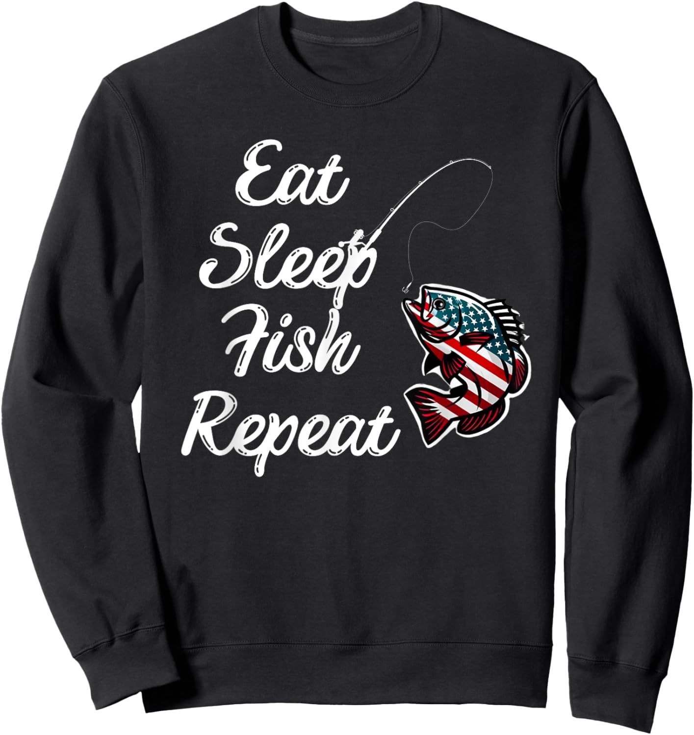 Eat Sleep Fish Repeat fish adorned in the American flag Sweatshirt - Sweatshirt | Black
