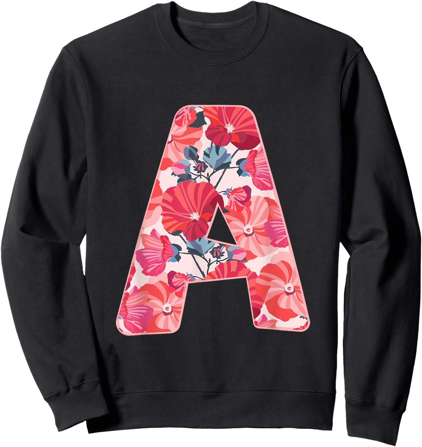 Letter a Sign Alphabet Last Name Vowel Flower Nature Gift Sweatshirt - Sweatshirt | Black