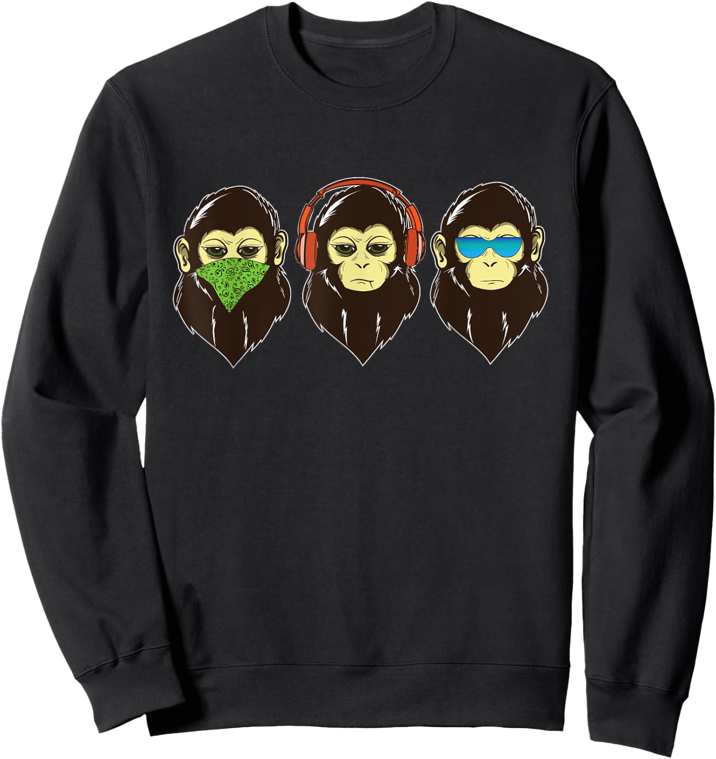 Three Wise Monkeys -See Hear, Speak no Evil - 3 cool Monkeys Sweatshirt - Sweatshirt | Black