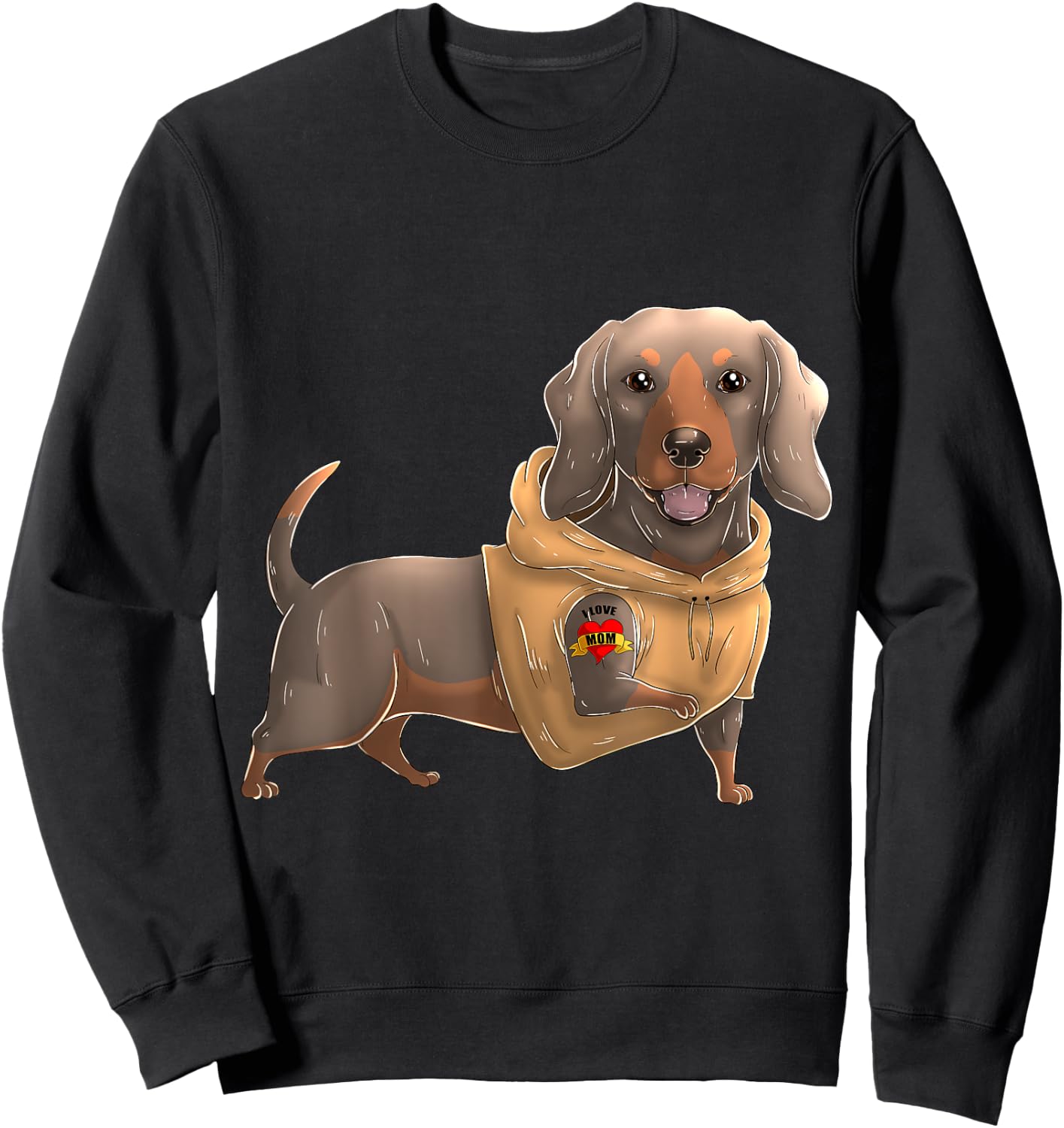 Dachshund I Love Mom Tattoo Dog Shirt Funny Mother's Day Sweatshirt - Sweatshirt | Black