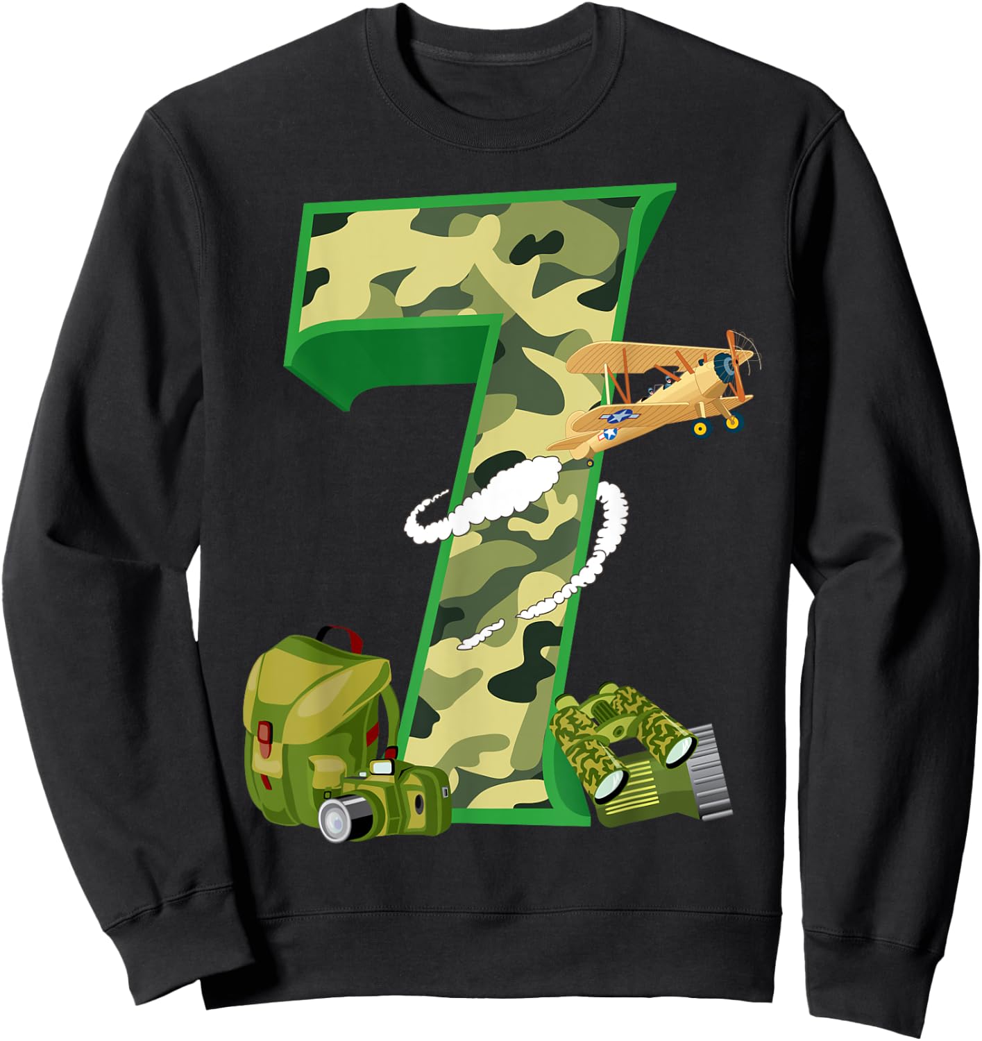 Funny Camouflage 7th Birthday Gift Boys Girls Cool Army Sweatshirt - Sweatshirt | Black