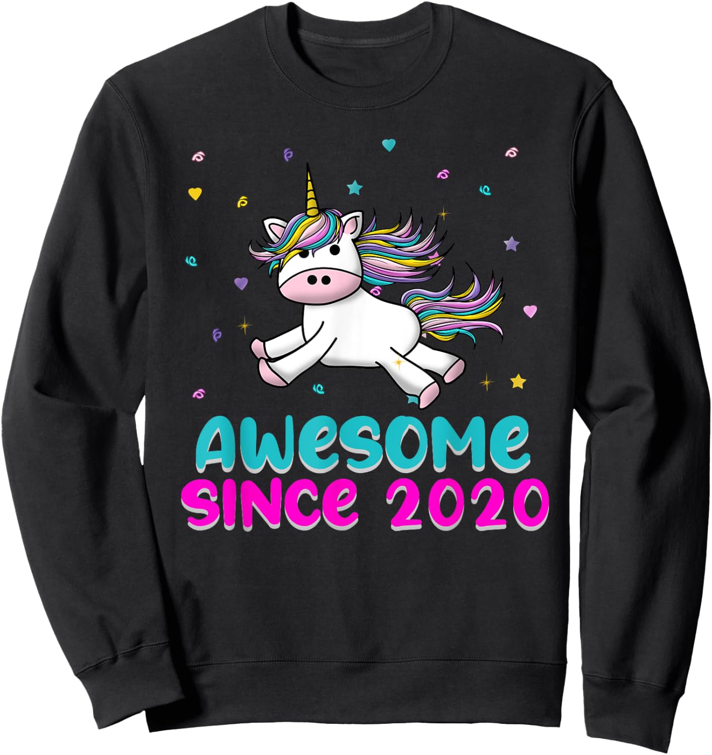 Unicorn Birthday Girl Gift Love Awesome Since 2020 Sweatshirt - Sweatshirt | Black