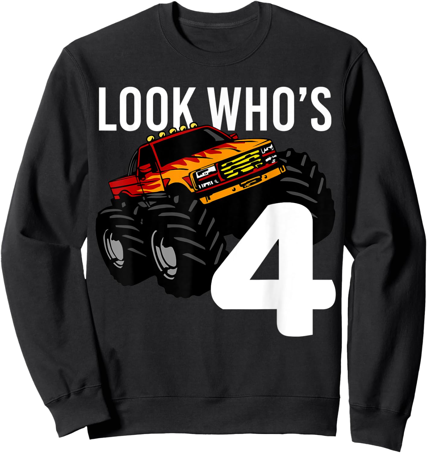 Monster Truck 4th Birthday for Boys | 4 year old Gift Sweatshirt - Sweatshirt | Black