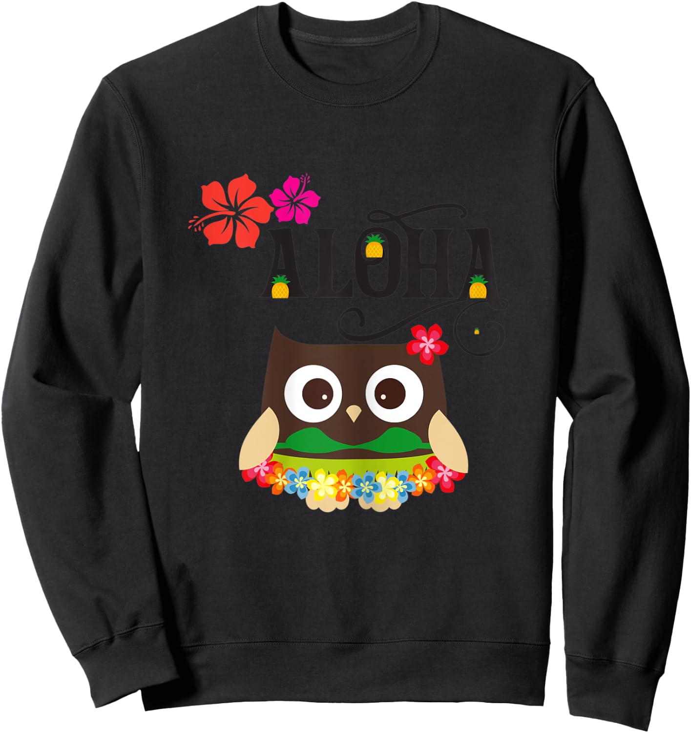 Cute Tropical Hawaiian Owl Luau Gifts Sweatshirt - Sweatshirt | Black