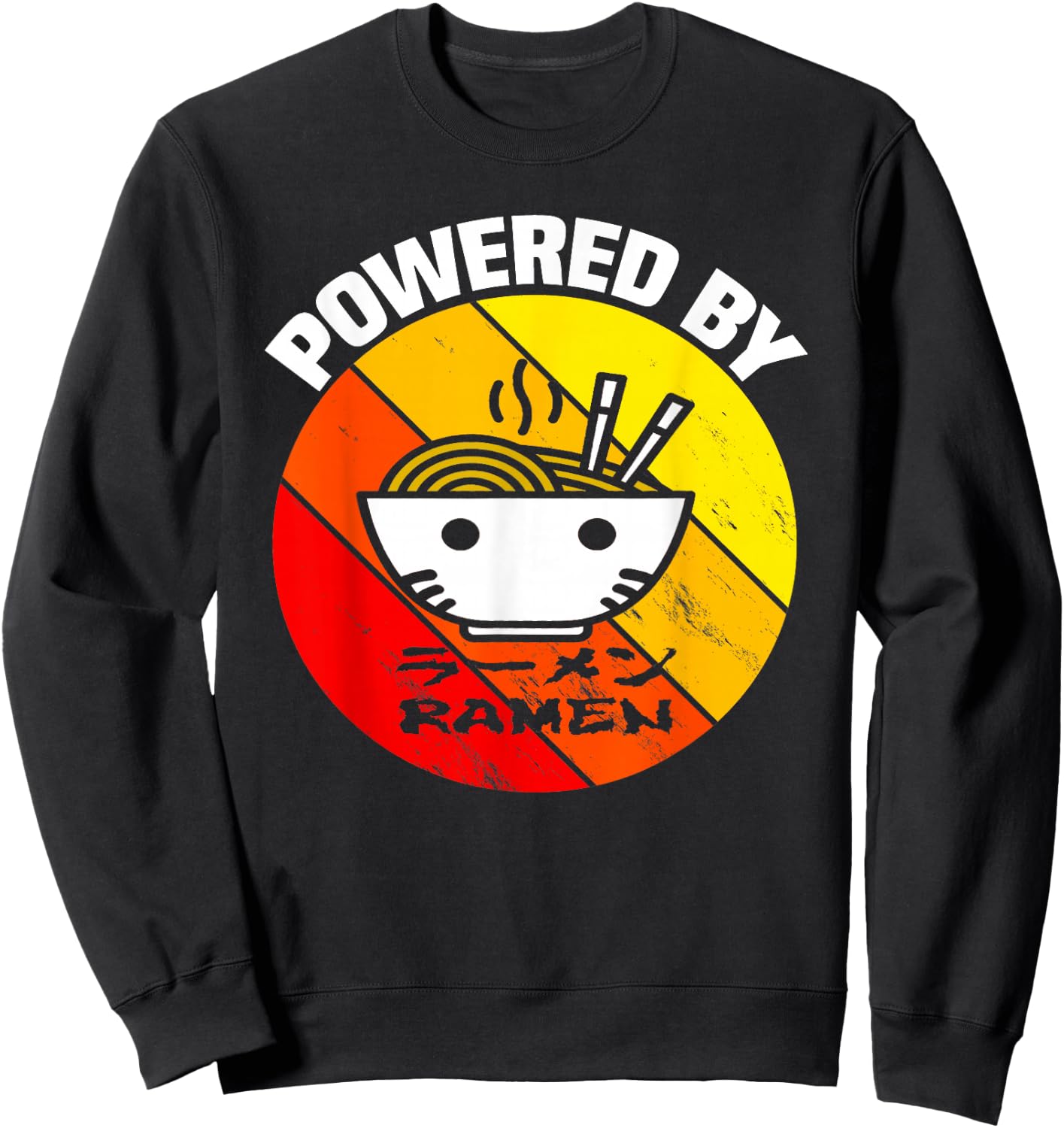 Vintage Powered by Ramen - Ramen Noodle Soup Sweatshirt - Sweatshirt | Black