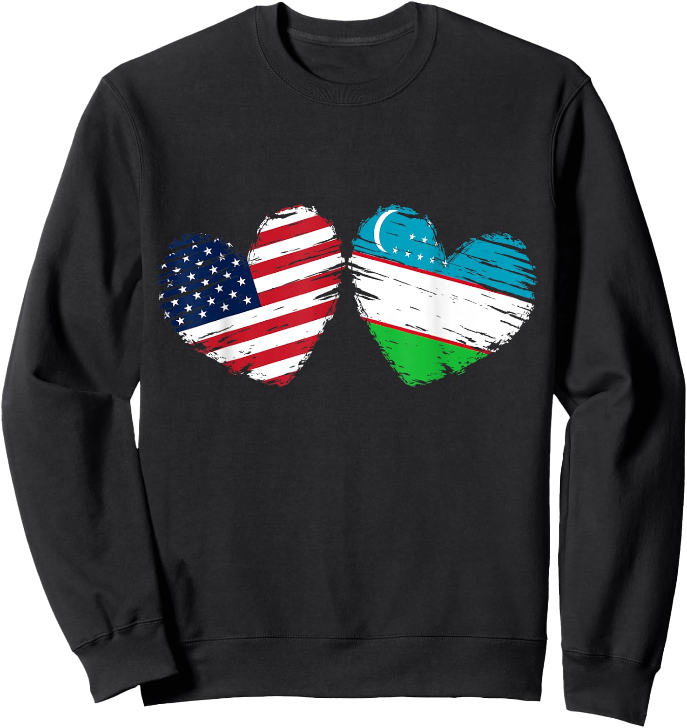 USA Uzbekistan Flag Heart Valentines Day Uzbek American Sweatshirt - Sweatshirt | Black