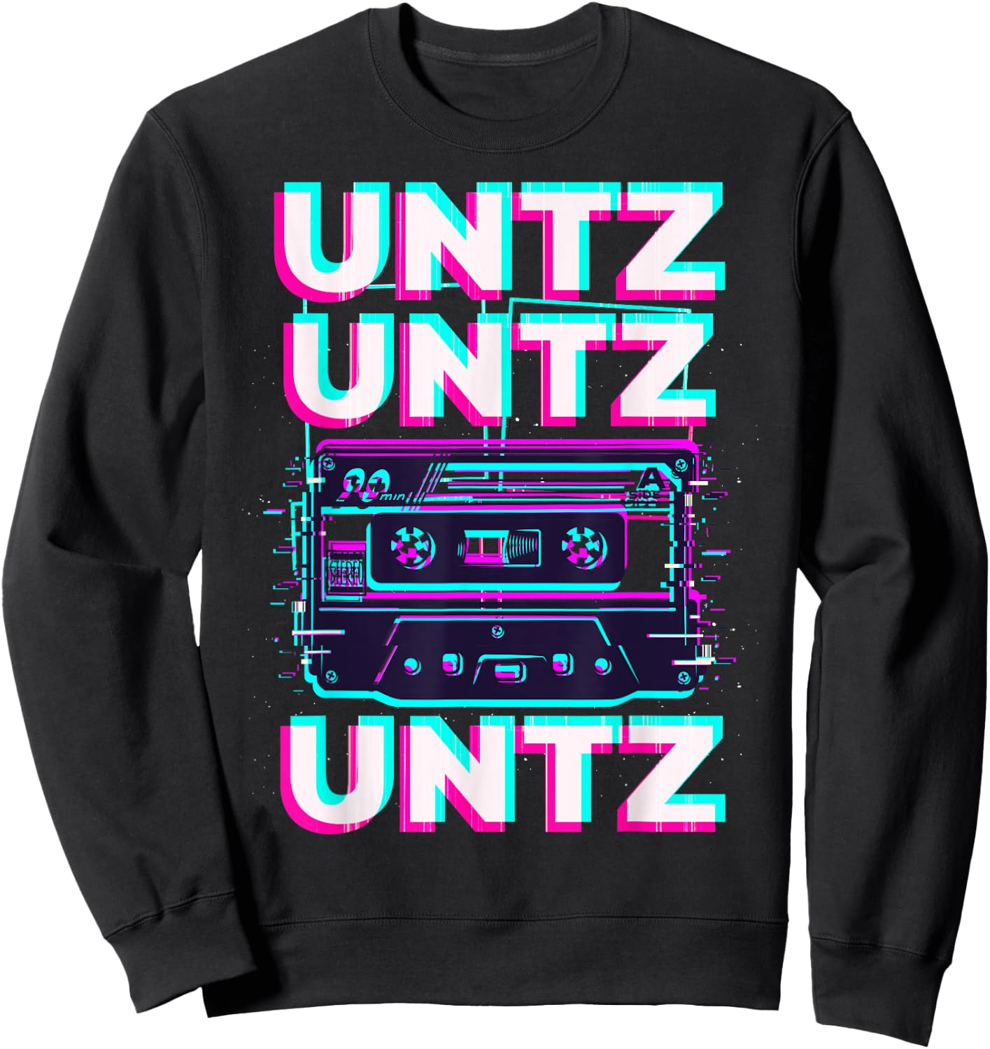 Aesthetic Synthwave Glitch Cassette Rave Festival Minimal Sweatshirt - Sweatshirt | Black