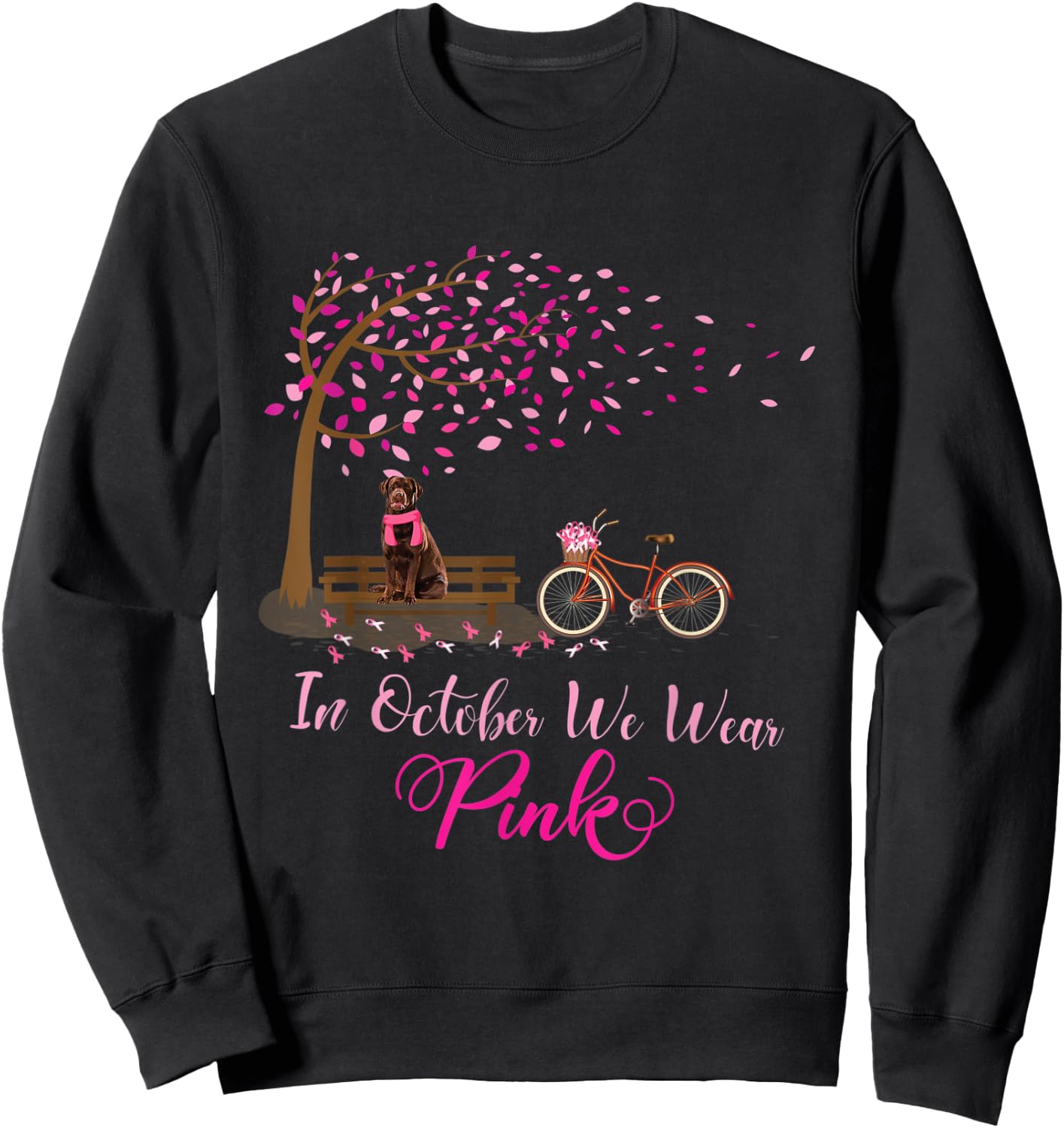In October We Wear Pink Labrador Fall Leaves Breast Cancer Sweatshirt - Sweatshirt | Black