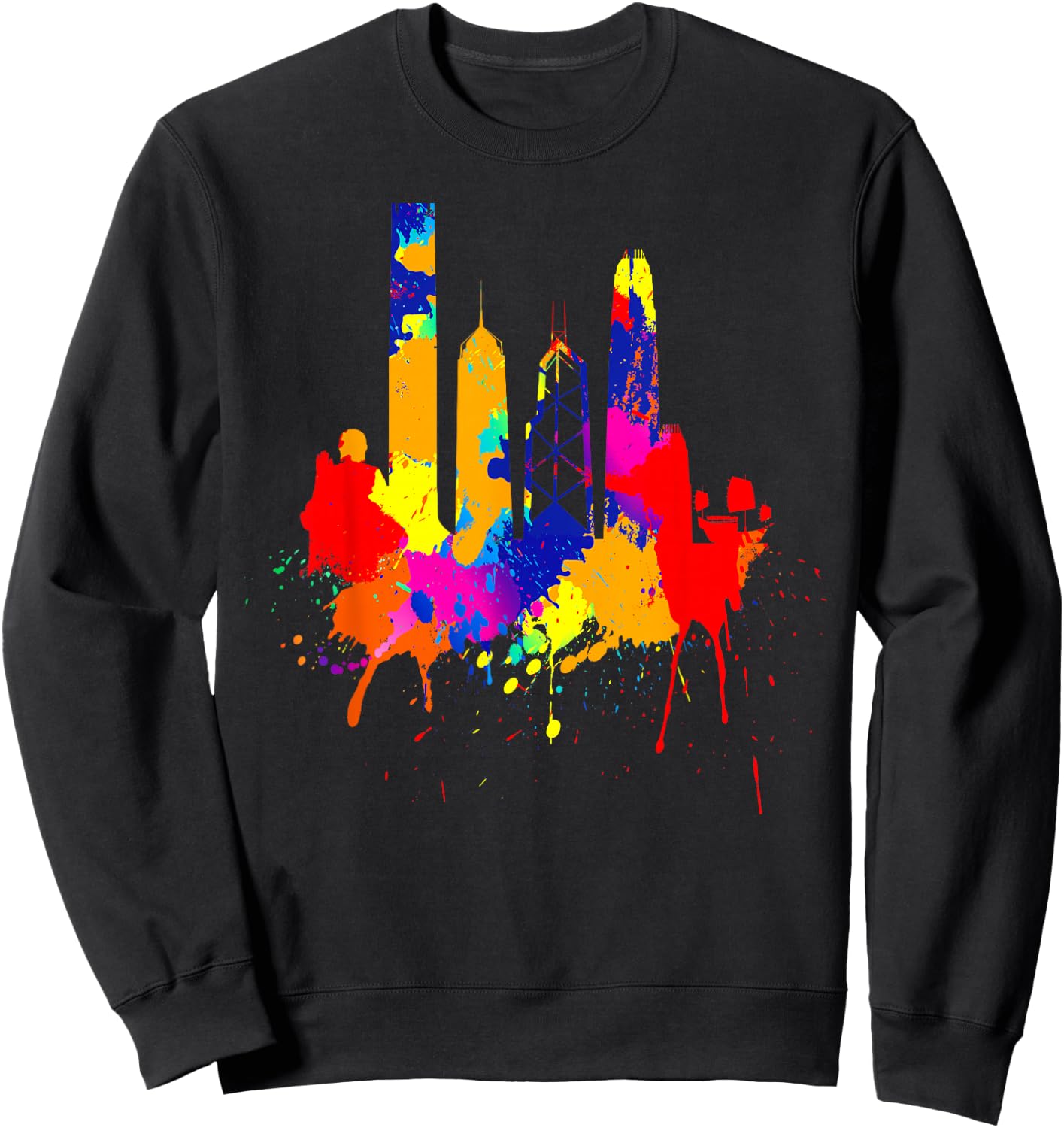 Hong Kong Skyline Asia Colored Painting Art Love Hong Kong Sweatshirt - Sweatshirt | Black