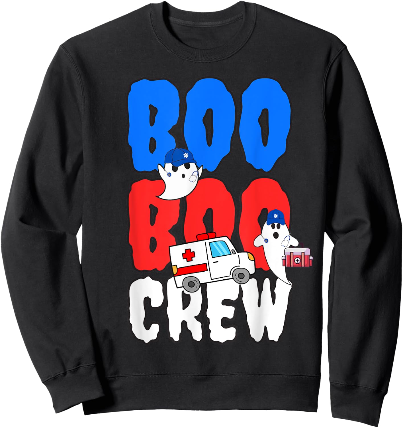EMT Paramedic EMS Boo Boo Crew Ambulance Ghost Halloween Sweatshirt - Sweatshirt | Black