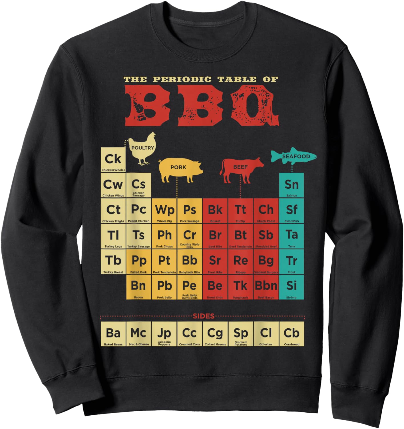 Periodic Table Of BBQ Retro Colors BBQ Nerd Sweatshirt - Sweatshirt | Black