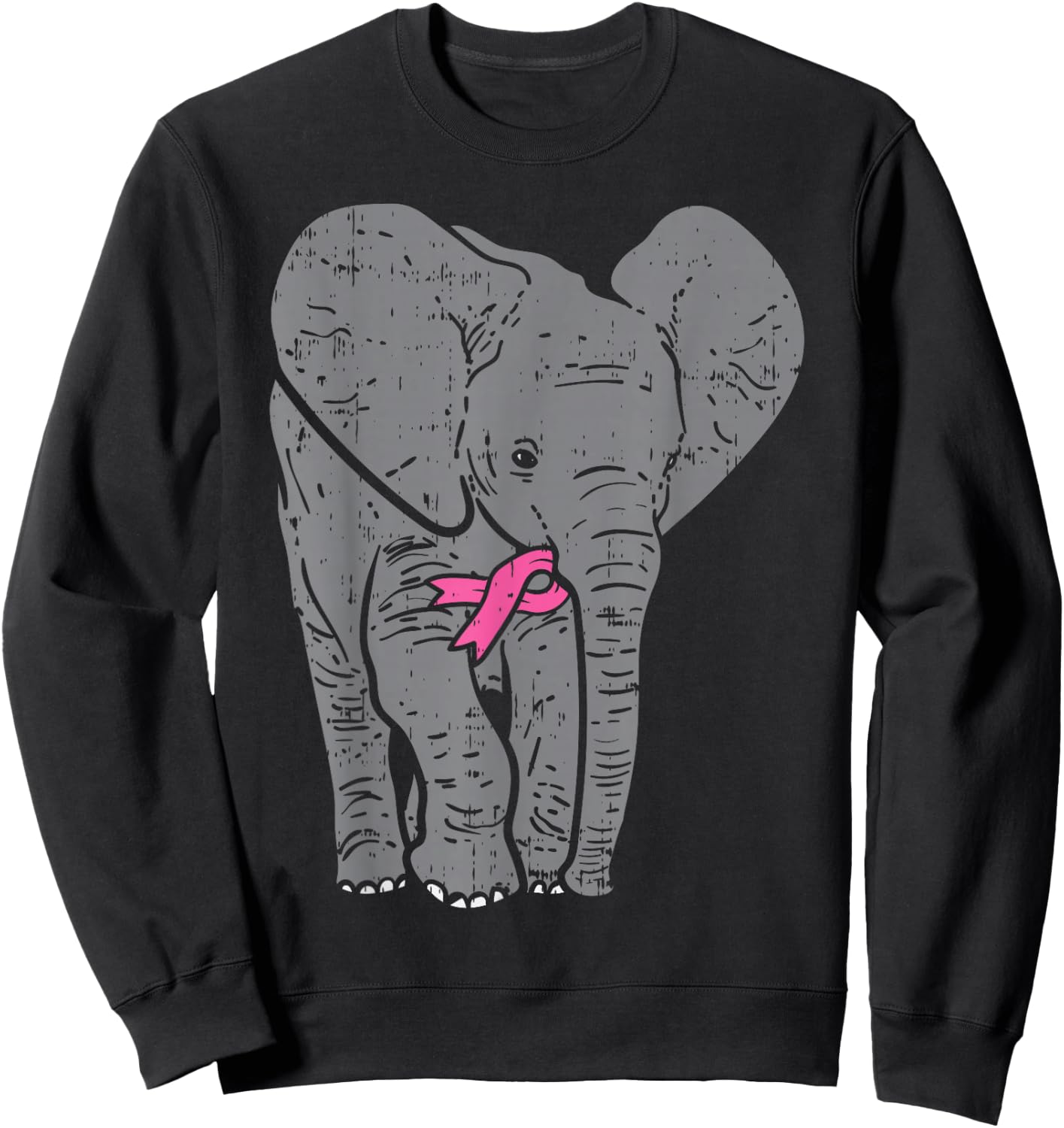 Elephant Pink Ribbon Breast Cancer Awareness Support Gift Sweatshirt - Sweatshirt | Black