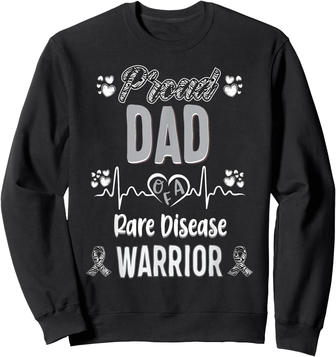 proud Dad Rare disease warrior awareness ribbon zebra Sweatshirt - Sweatshirt | Black