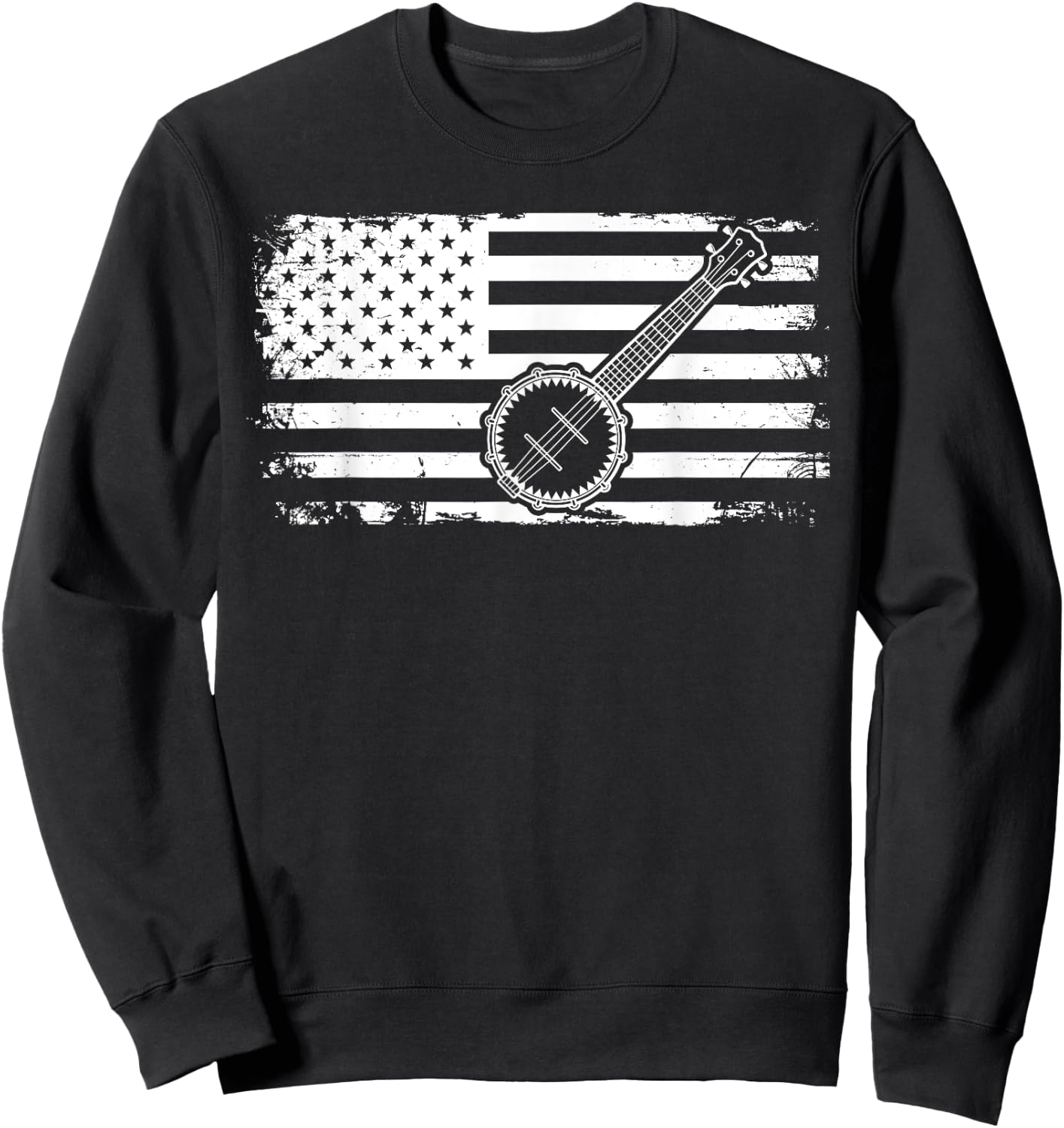 Bluegrass American US Flag Banjo Sweatshirt - Sweatshirt | Black